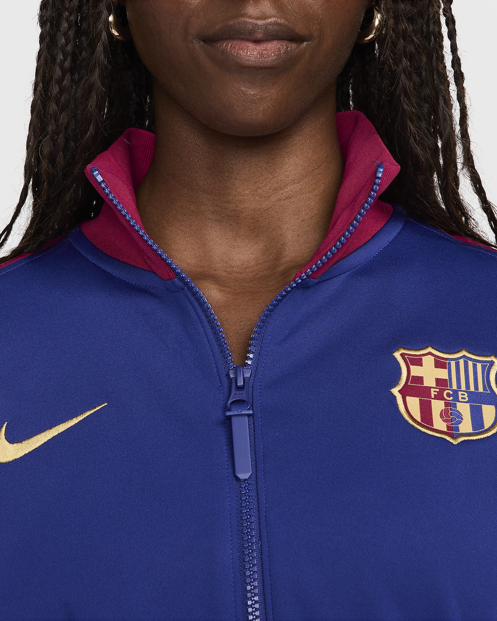 F.C. Barcelona Academy Pro Home Women's Nike Dri-FIT Football Anthem Jacket - Deep Royal Blue/Noble Red/Club Gold