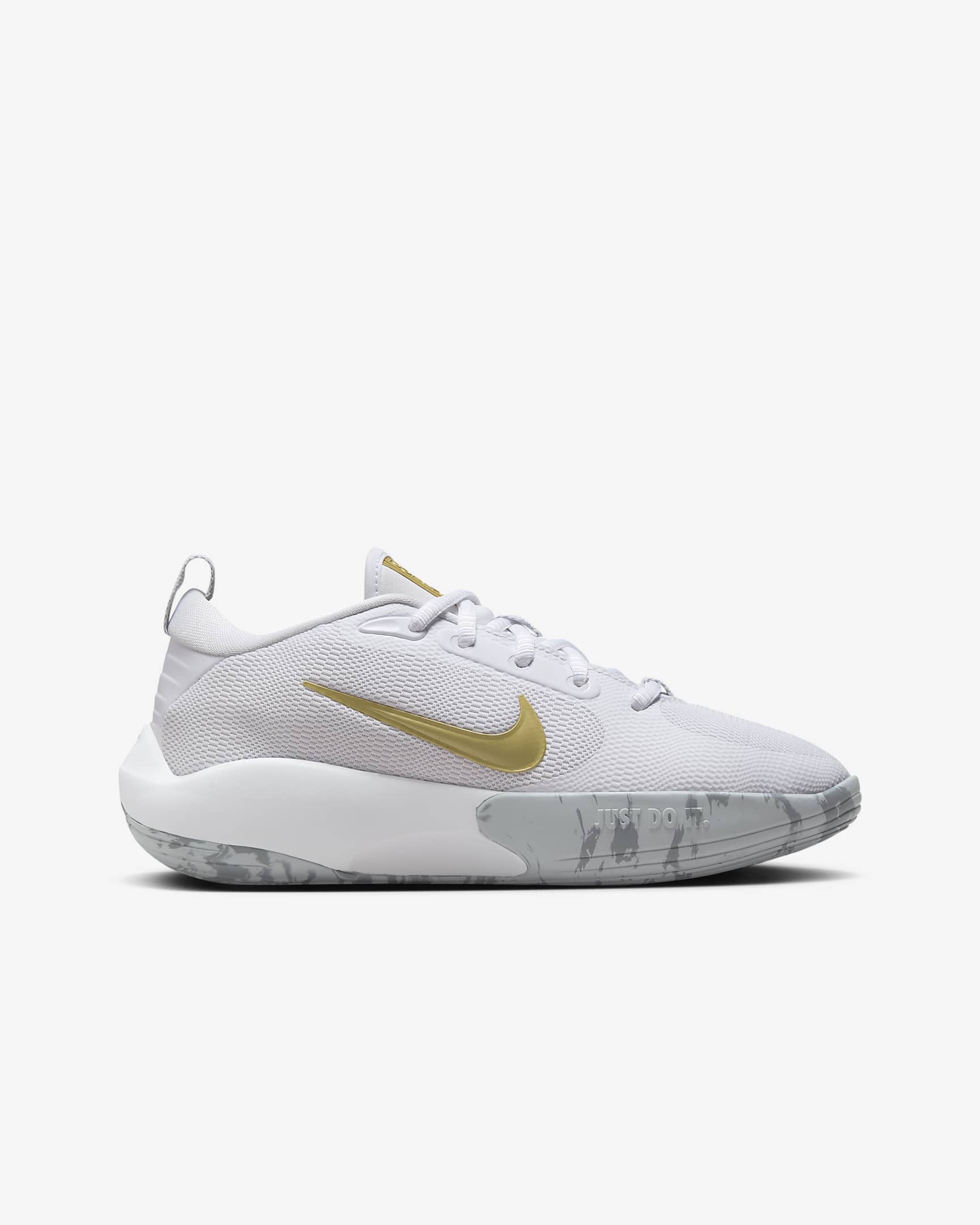 Tenis de básquetbol para niños grandes Nike IsoFly - Blanco/Gris azulado/Gris lobo/Estrella de oro metálico