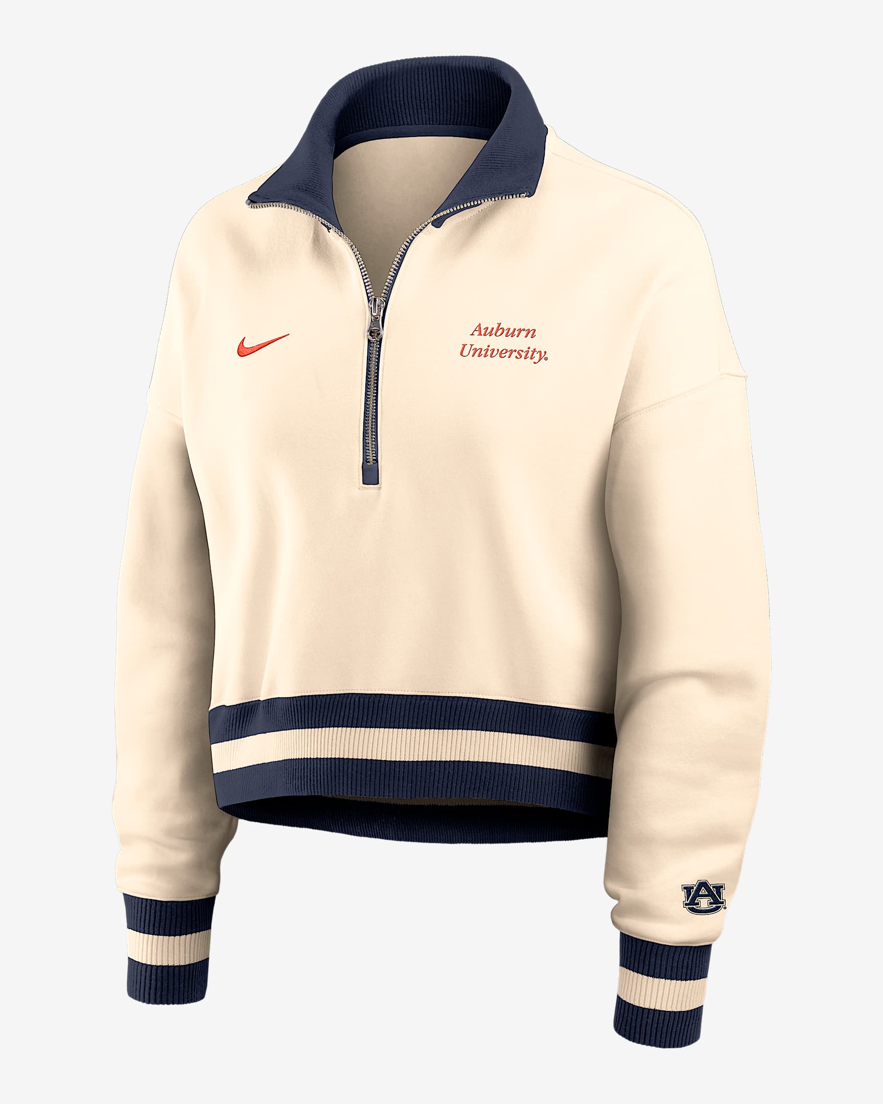 Auburn Legacy Women's Nike College Cropped 1/4-Zip Crew - Tan/Beige