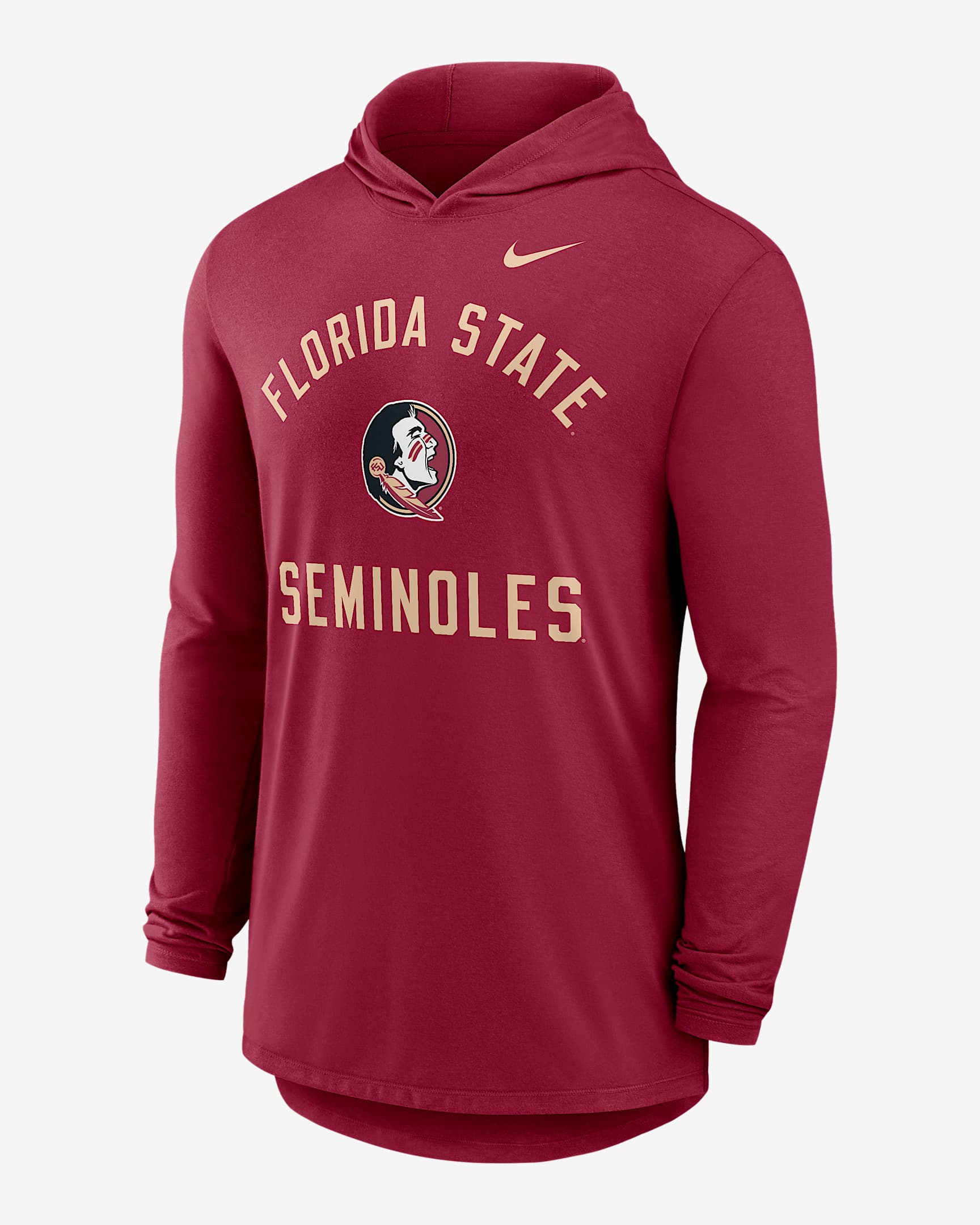 Florida State Campus Arch Men's Nike Dri-FIT College Long-Sleeve Hooded T-Shirt - Garnet