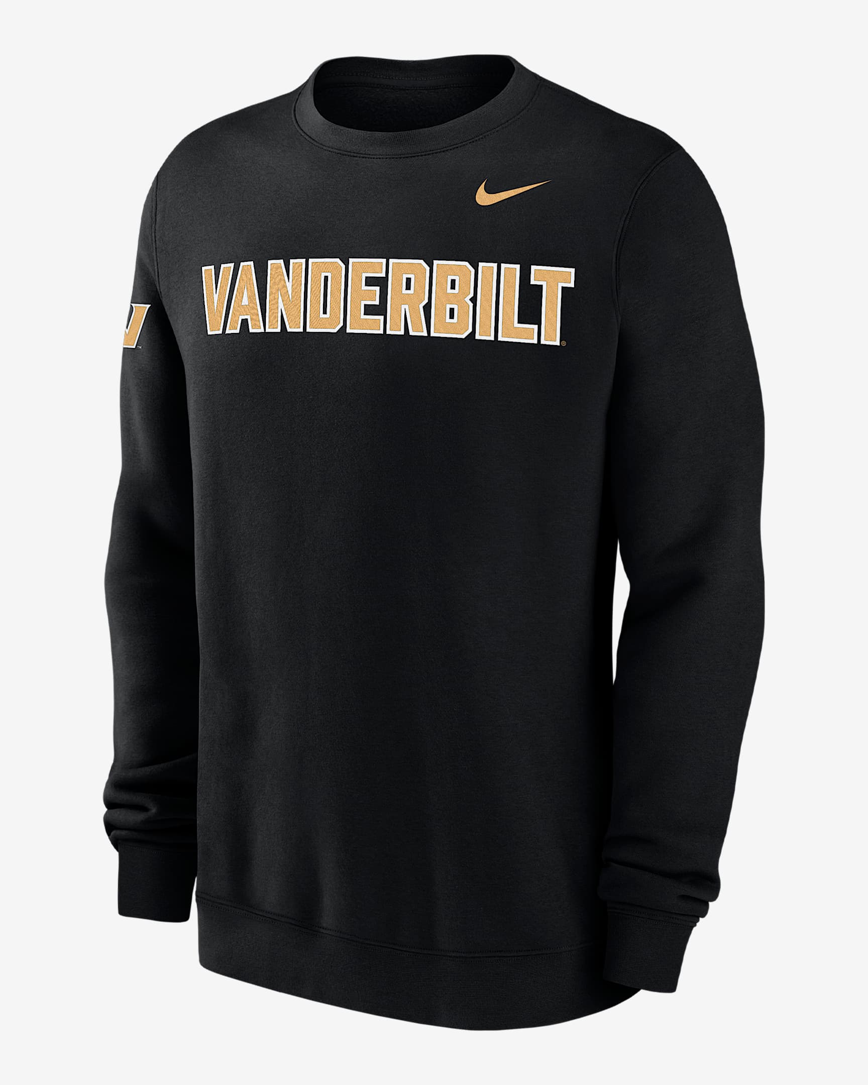 Sudadera de cuello redondo universitaria Nike para hombre Vanderbilt Club Fleece - Negro