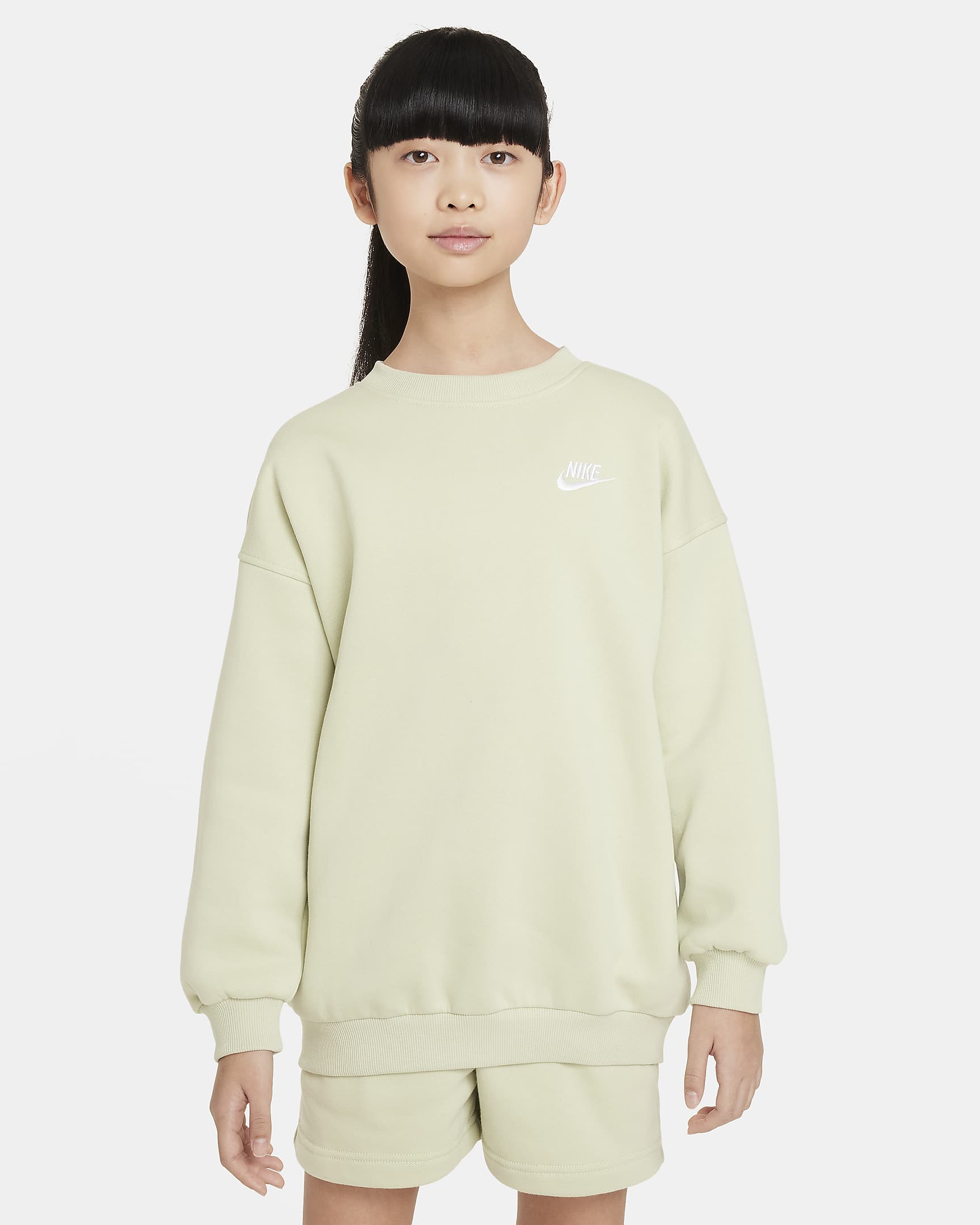 Sweat oversize Nike Sportswear Club Fleece pour ado - Olive Aura/Blanc