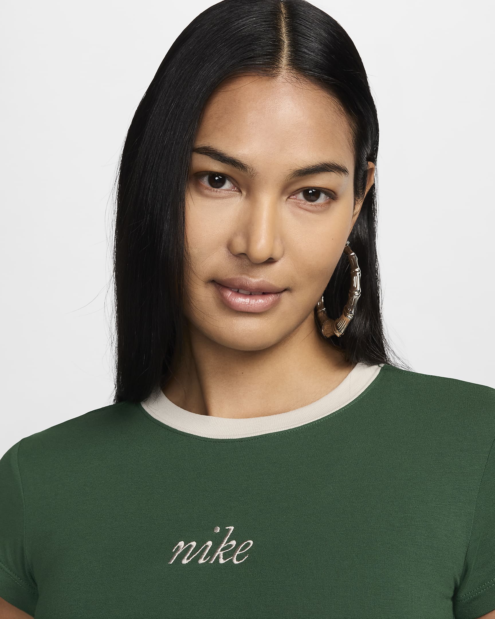 Nike Sportswear Chill Knit Women's Slim Cropped Tee - Gorge Green/Light Orewood Brown