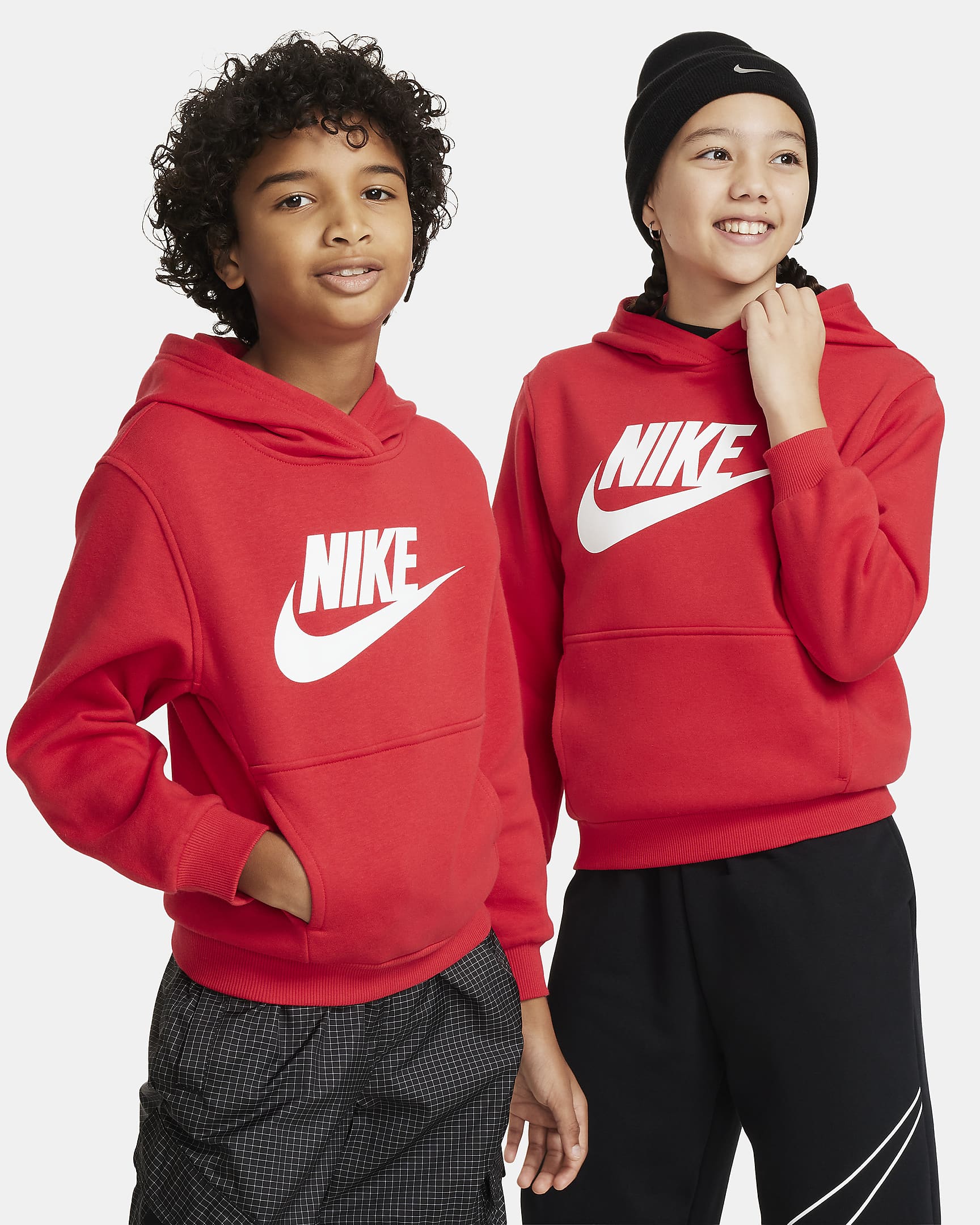 Sudadera con gorro para niños talla grande Nike Sportswear Club Fleece - Rojo universitario/Blanco