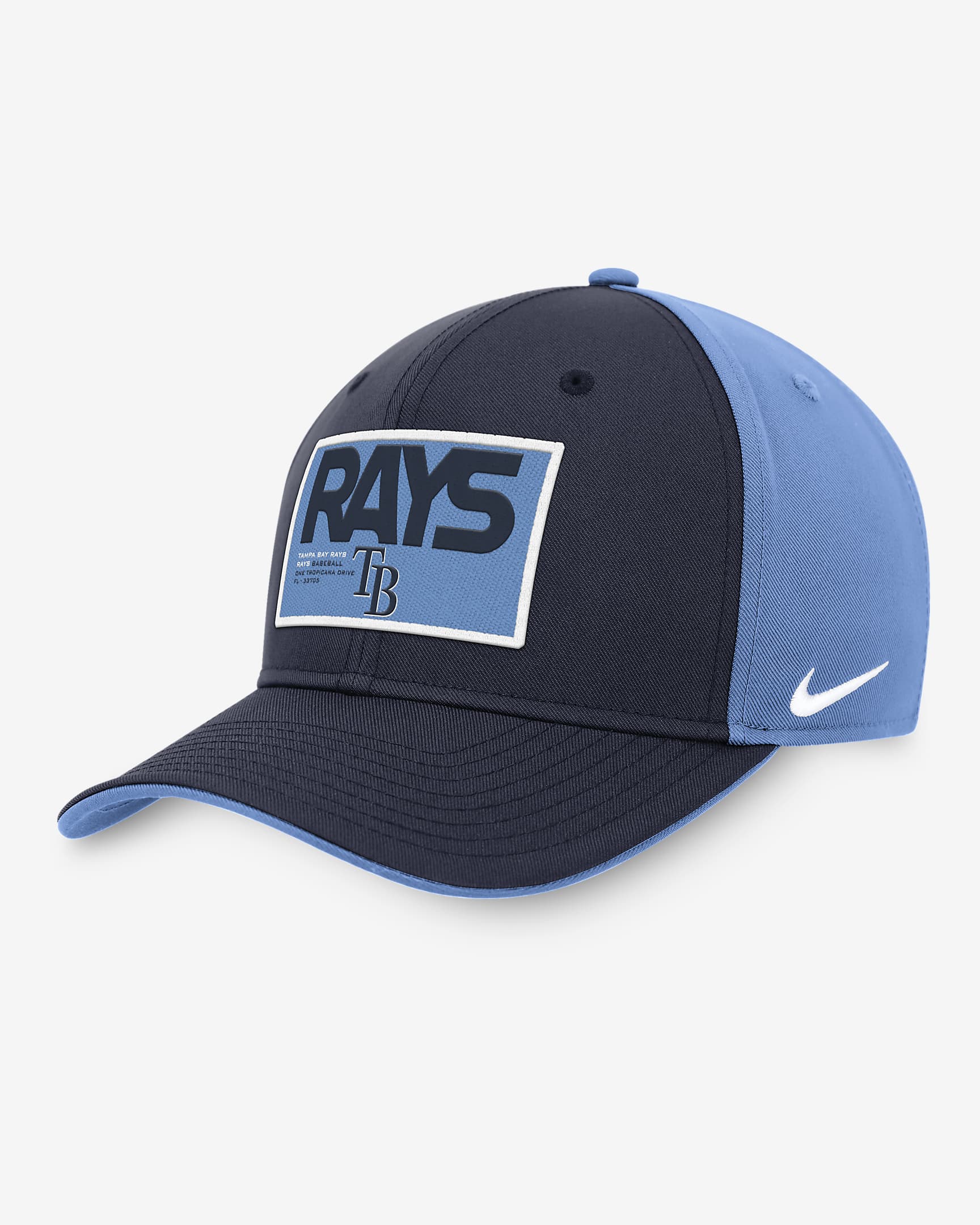 Gorra ajustable Nike MLB para hombre Tampa Bay Rays Classic99 Color Block - Azul marino/Azul claro