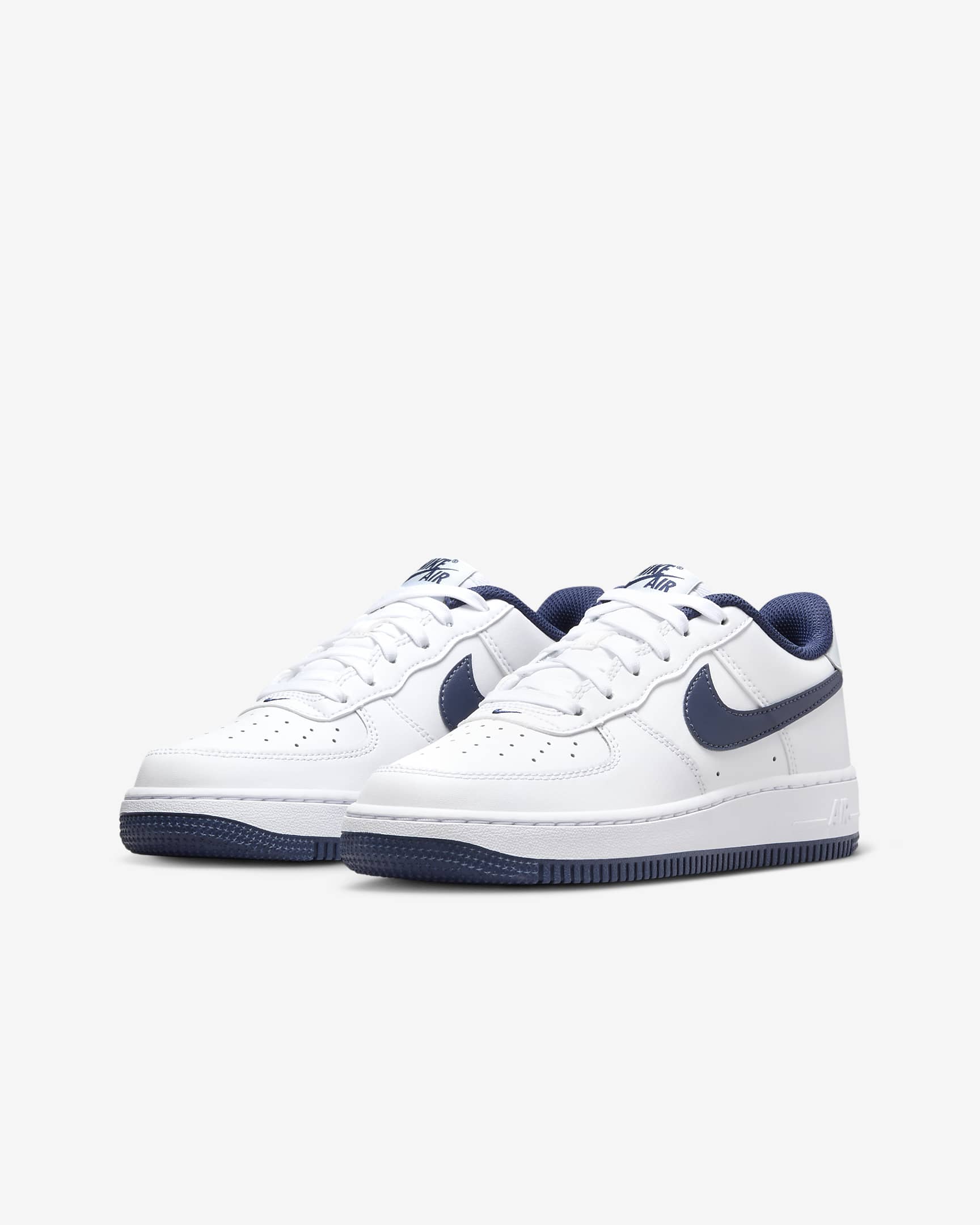 Tenis para niños grandes Nike Air Force 1 - Blanco/Gris fútbol/Azul marino medianoche