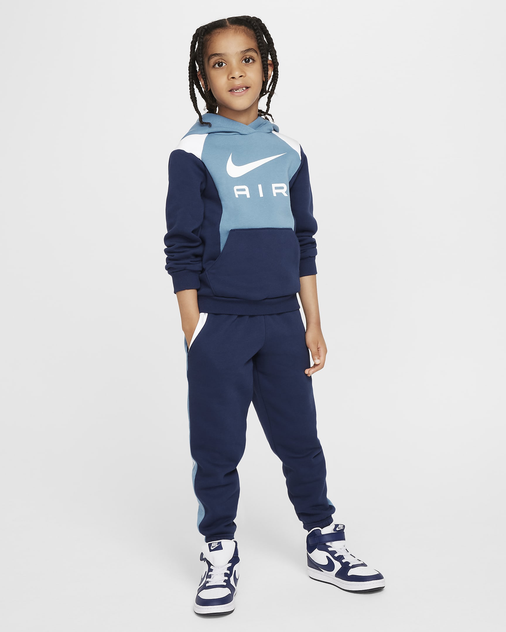 Conjunto de pants y sudadera sin cierre de tejido Fleece para preescolar Nike Air - Azul marino medianoche