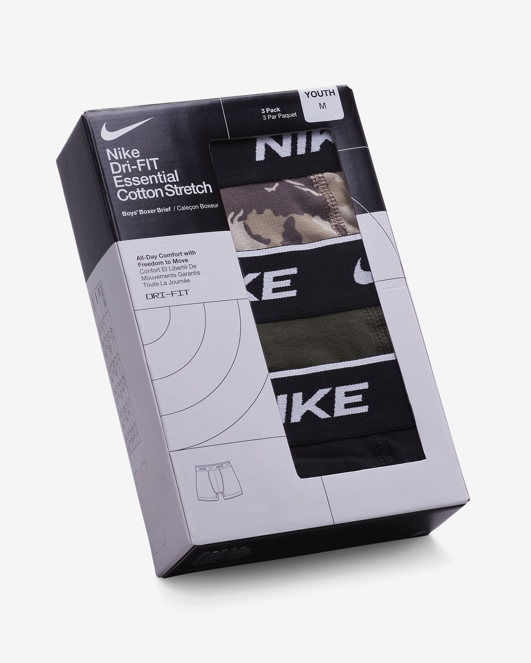 Nike Everyday Cotton Printed Boxer Briefs (3-Pack) Big Kids' Underwear ...