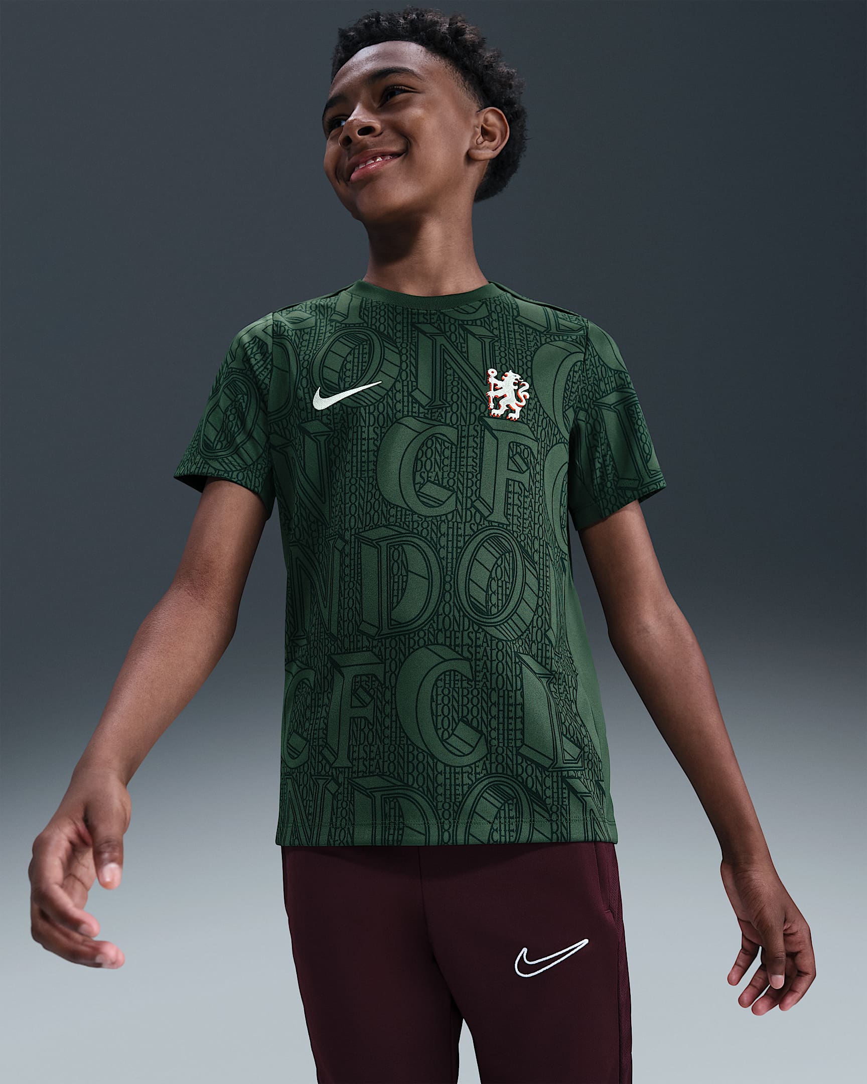 Chelsea FC Academy Pro Nike Dri-FIT Pre-Match-Fußballoberteil (ältere Kinder) - Galactic Jade/Outdoor Green/Phantom