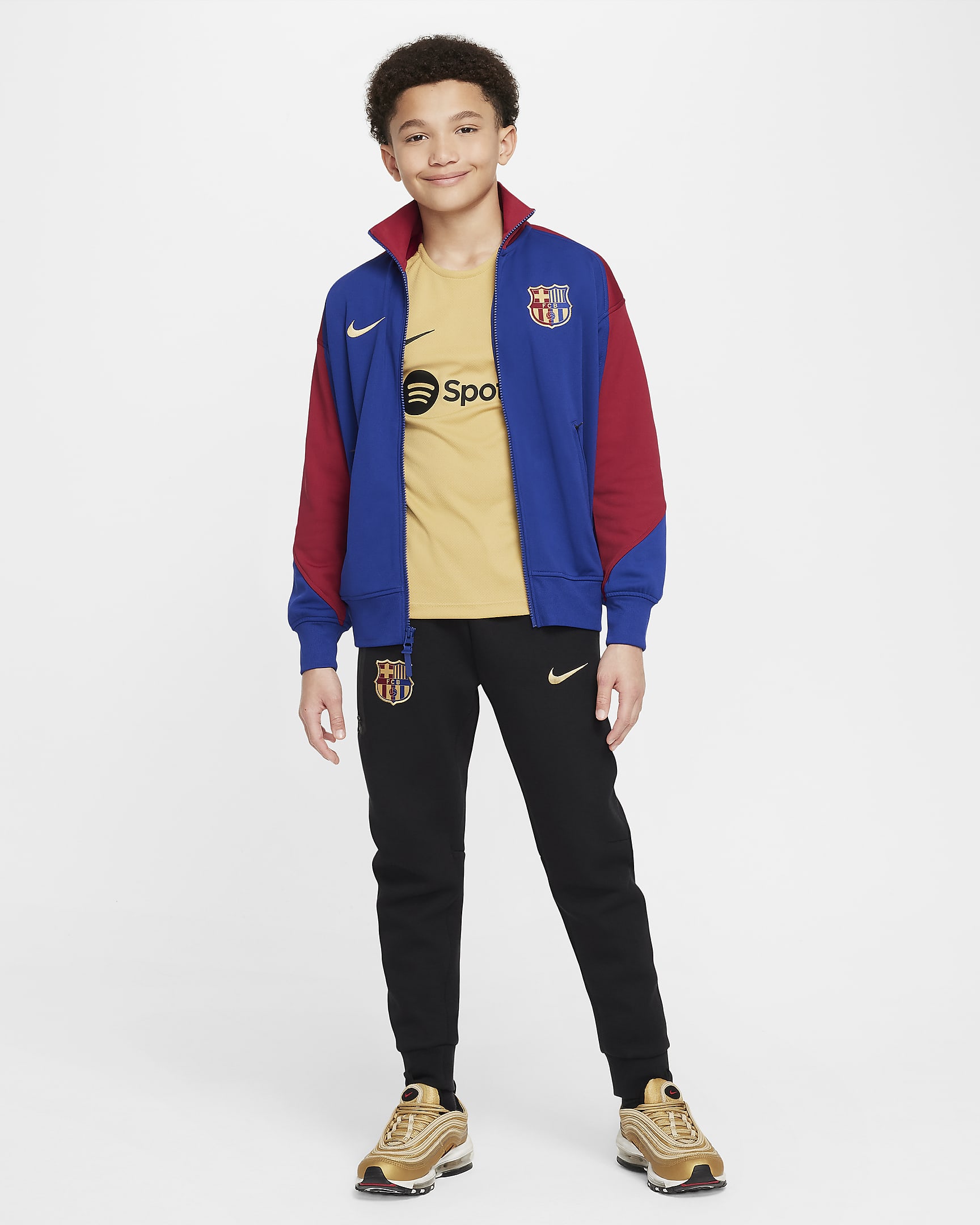 Przedmeczowa kurtka piłkarska dla dużych dzieci Nike Dri-FIT FC Barcelona Academy Pro (wersja domowa) - Deep Royal Blue/Noble Red/Club Gold