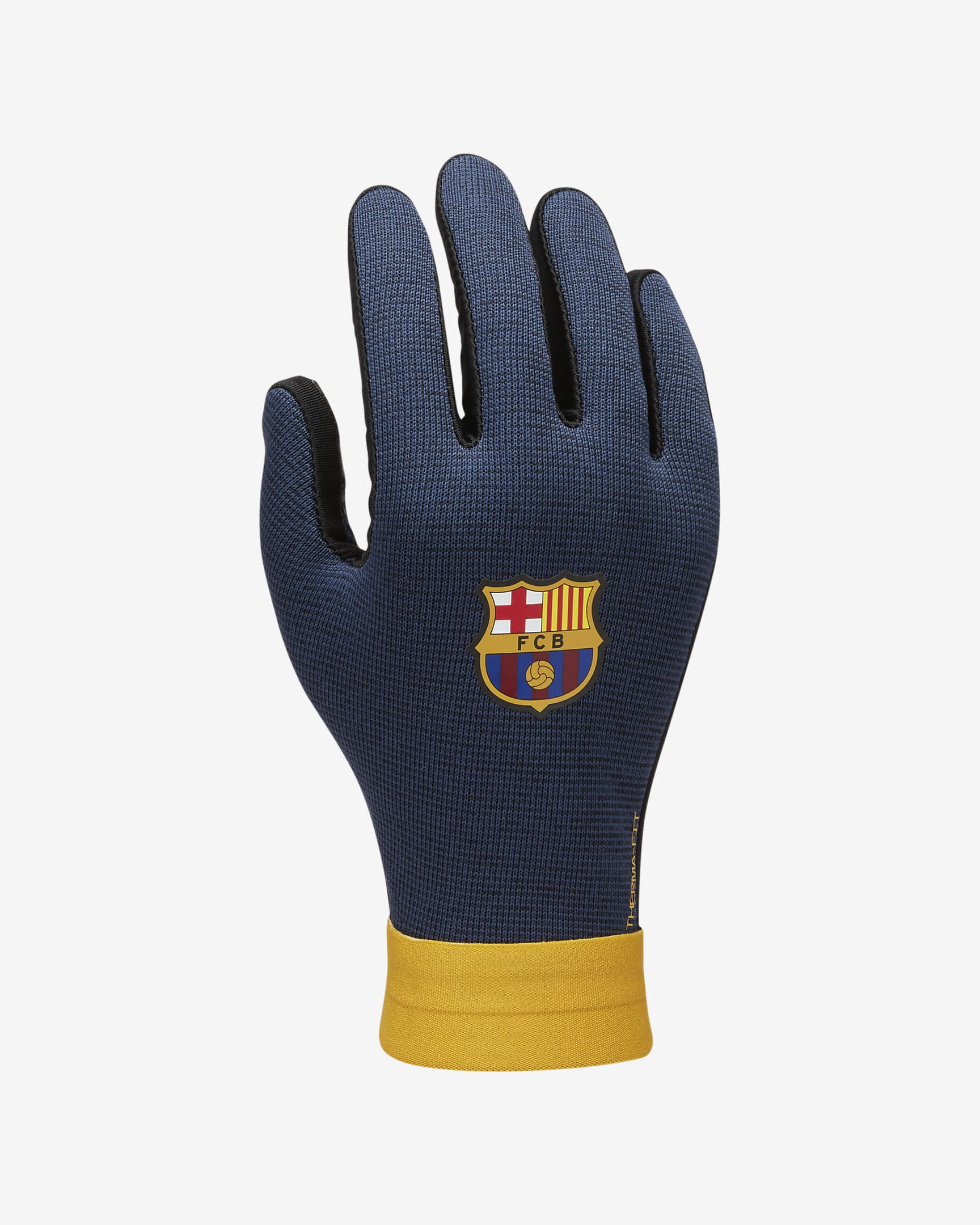 F.C. Barcelona Academy Kids' Nike Therma-FIT Football Gloves - Black/Midnight Navy/Chrome Yellow