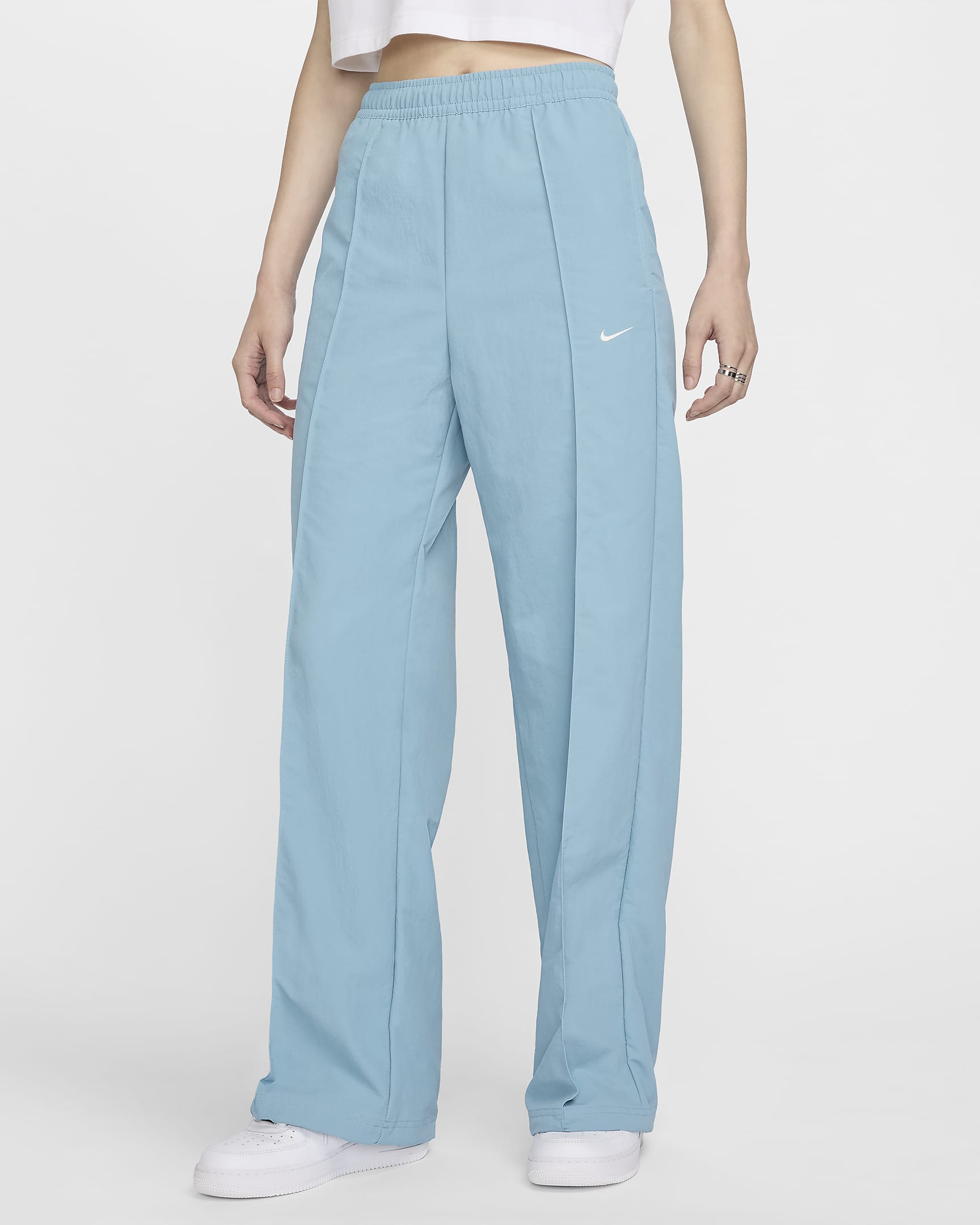 Pants de tiro medio con dobladillo abierto para mujer Nike Sportswear Everything Wovens - Denim turquesa/Vela