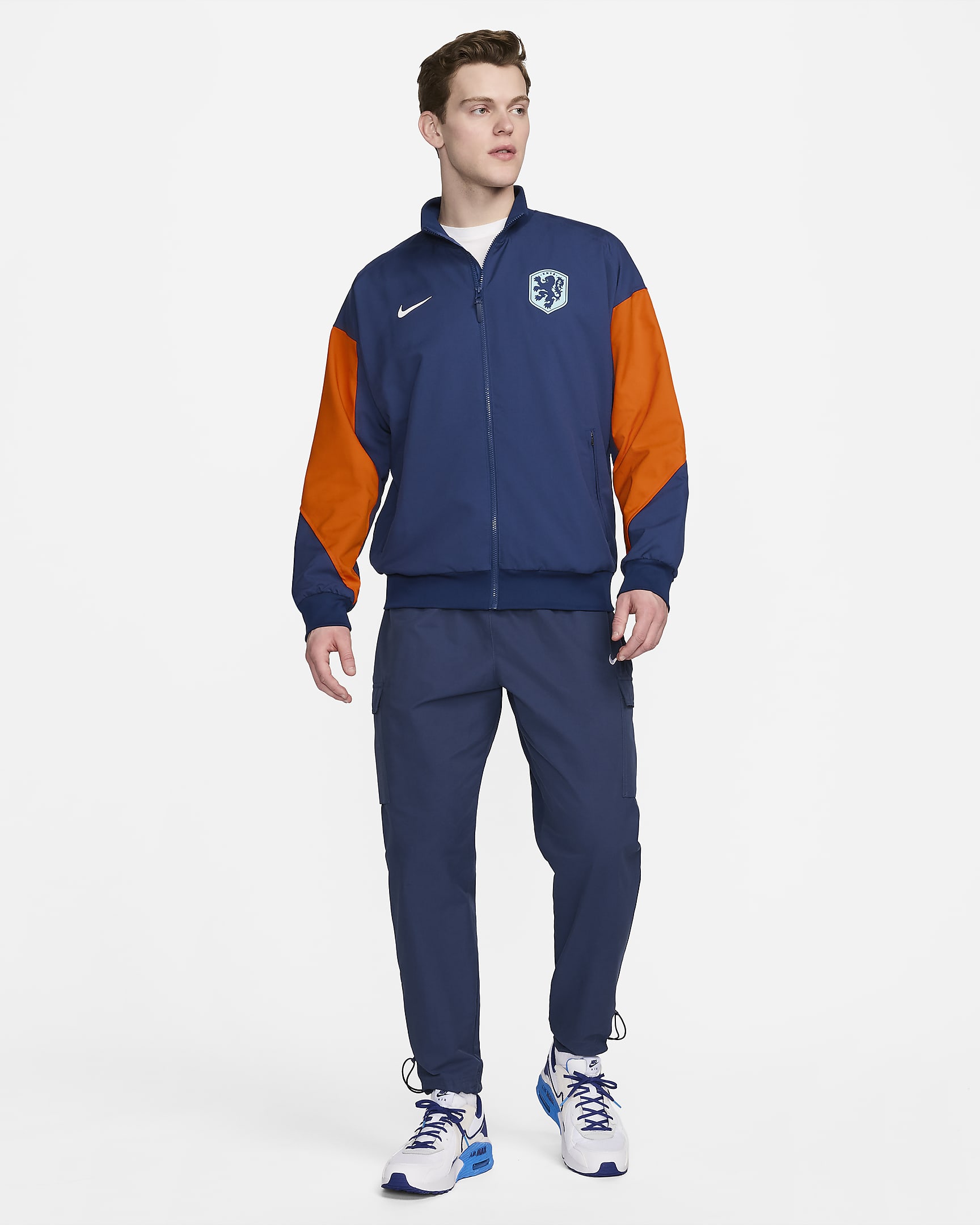 Nederland Strike Nike Dri-FIT voetbaljack voor heren - Blue Void/Safety Orange/Wit