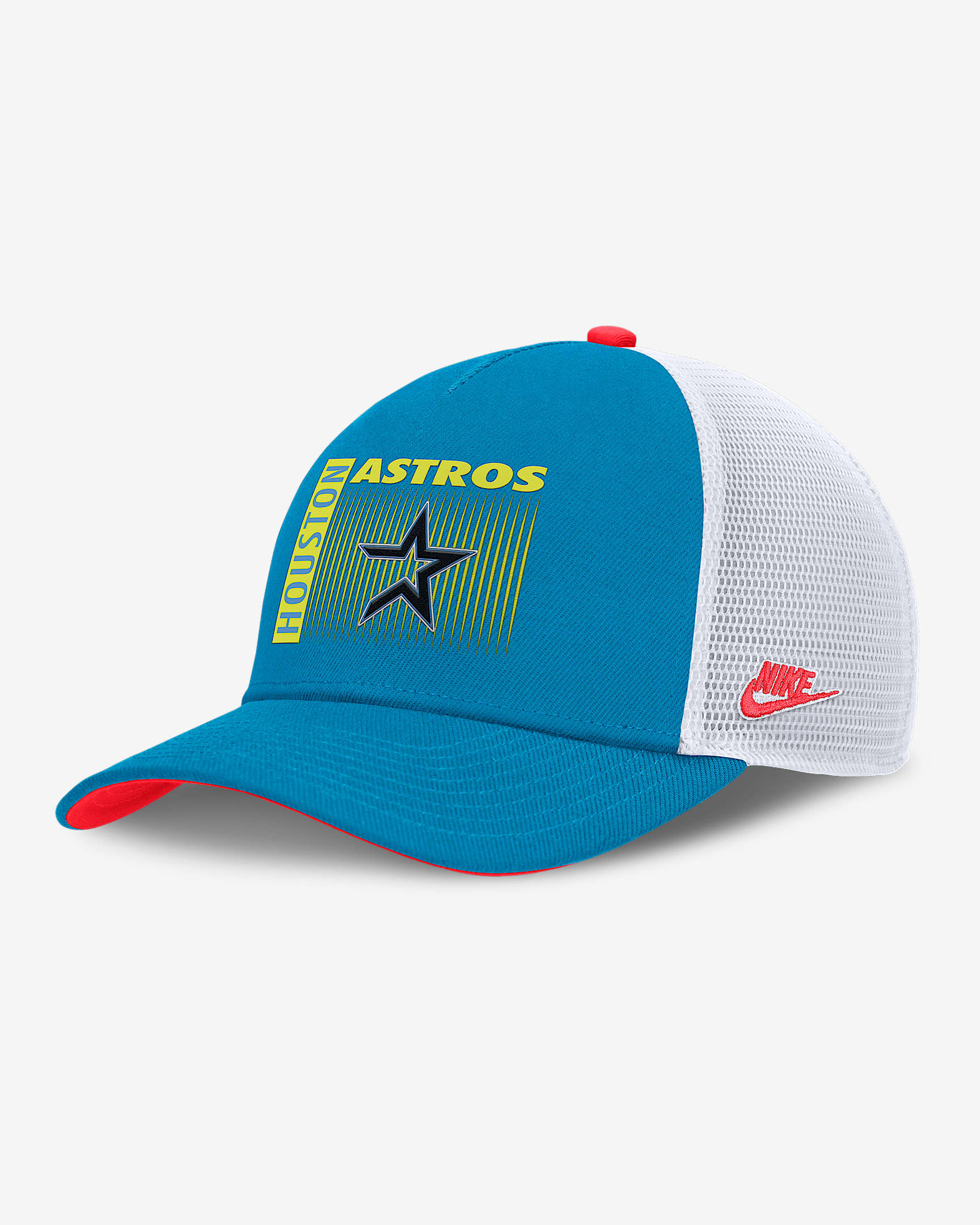 Houston Astros Neon 90s Rise Men's Nike Dri-FIT MLB Trucker Adjustable Hat - Blue