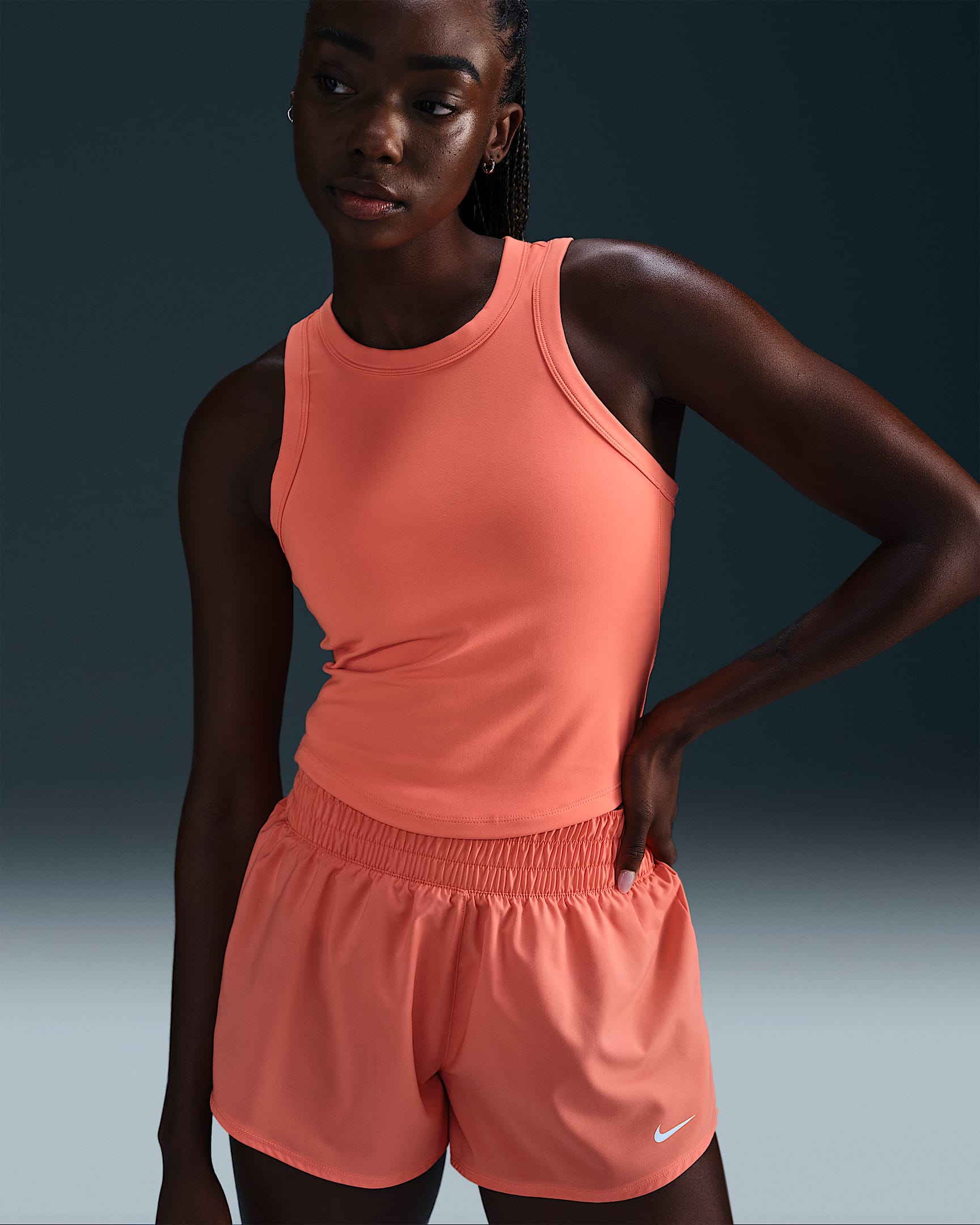 Nike One Fitted Women's Dri-FIT Cropped Tank Top - Light Wild Mango/Black