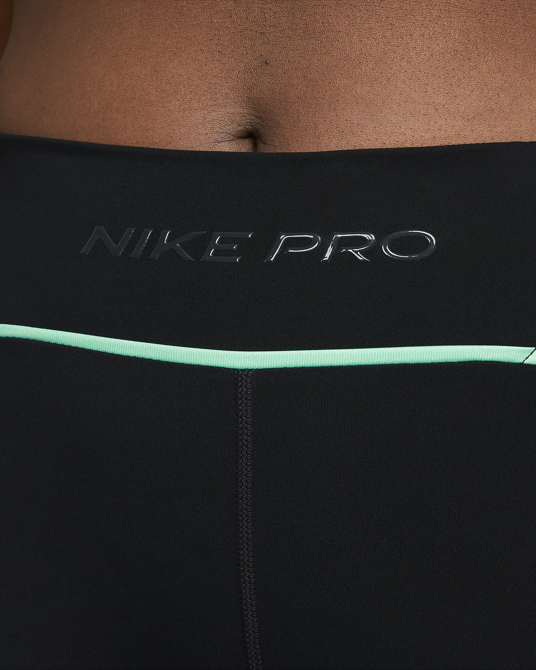 Nike Pro Women's Mid-Rise 7" Biker Shorts - Black/Green Glow/Dark Smoke Grey