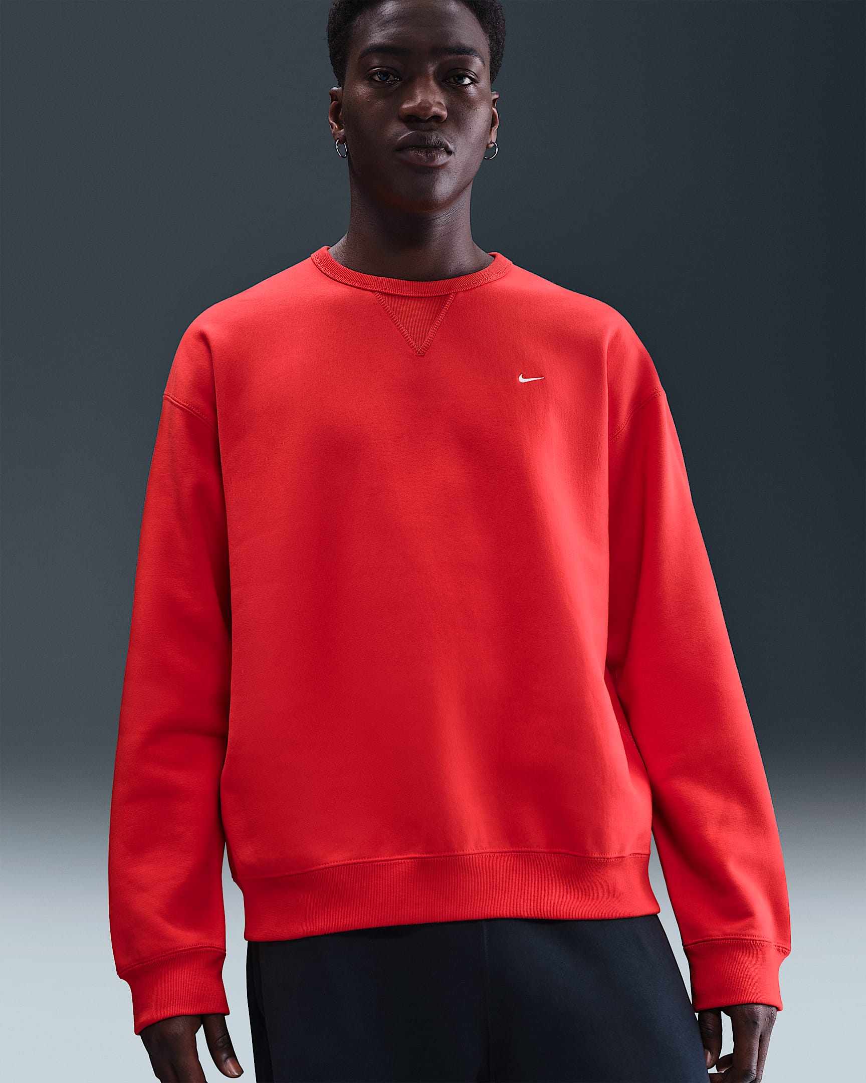 Nike Solo Swoosh Men's Fleece Crew - Light Crimson/White