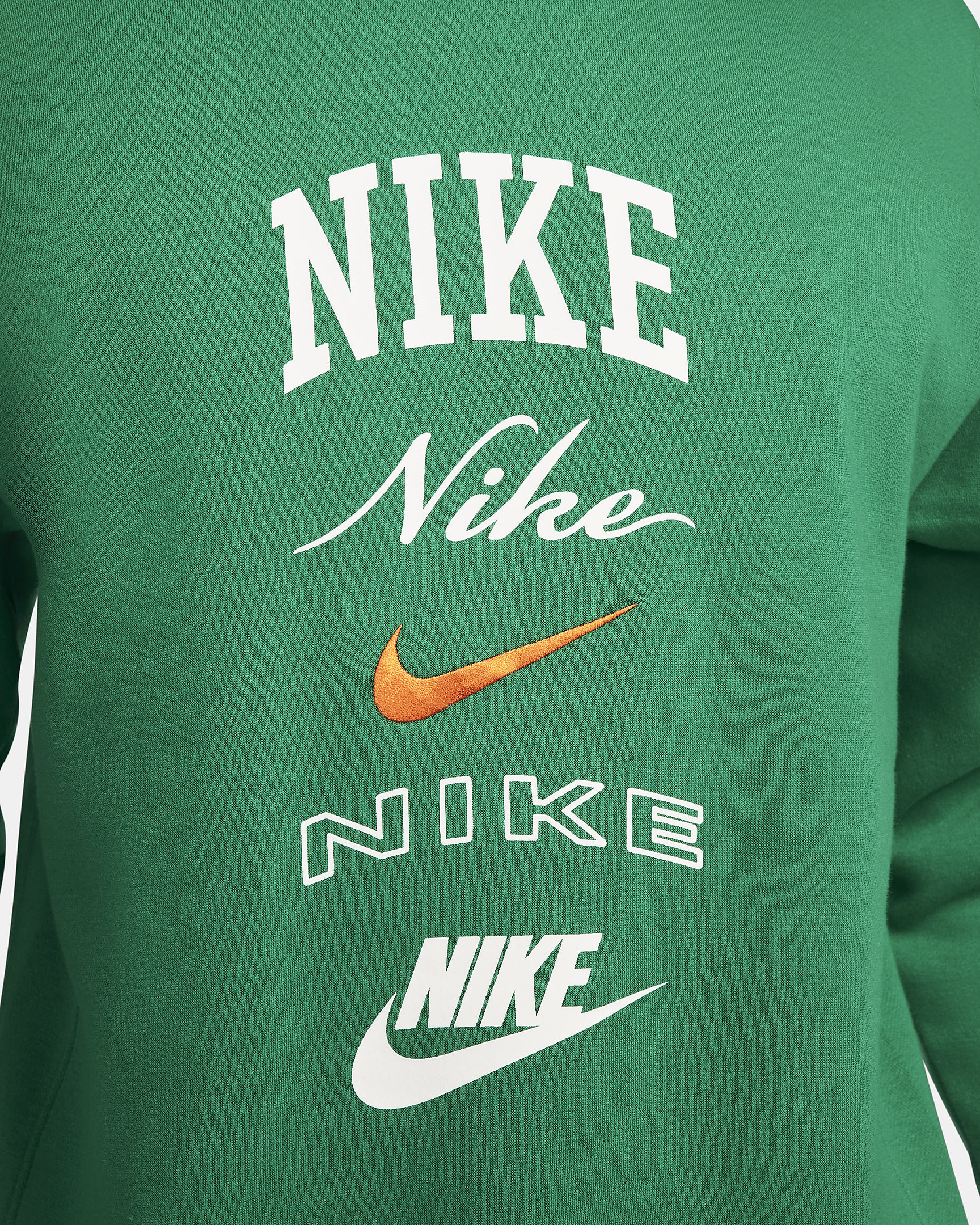 Nike Club Fleece Men's Long-Sleeve Crew-Neck Sweatshirt - Malachite/Safety Orange