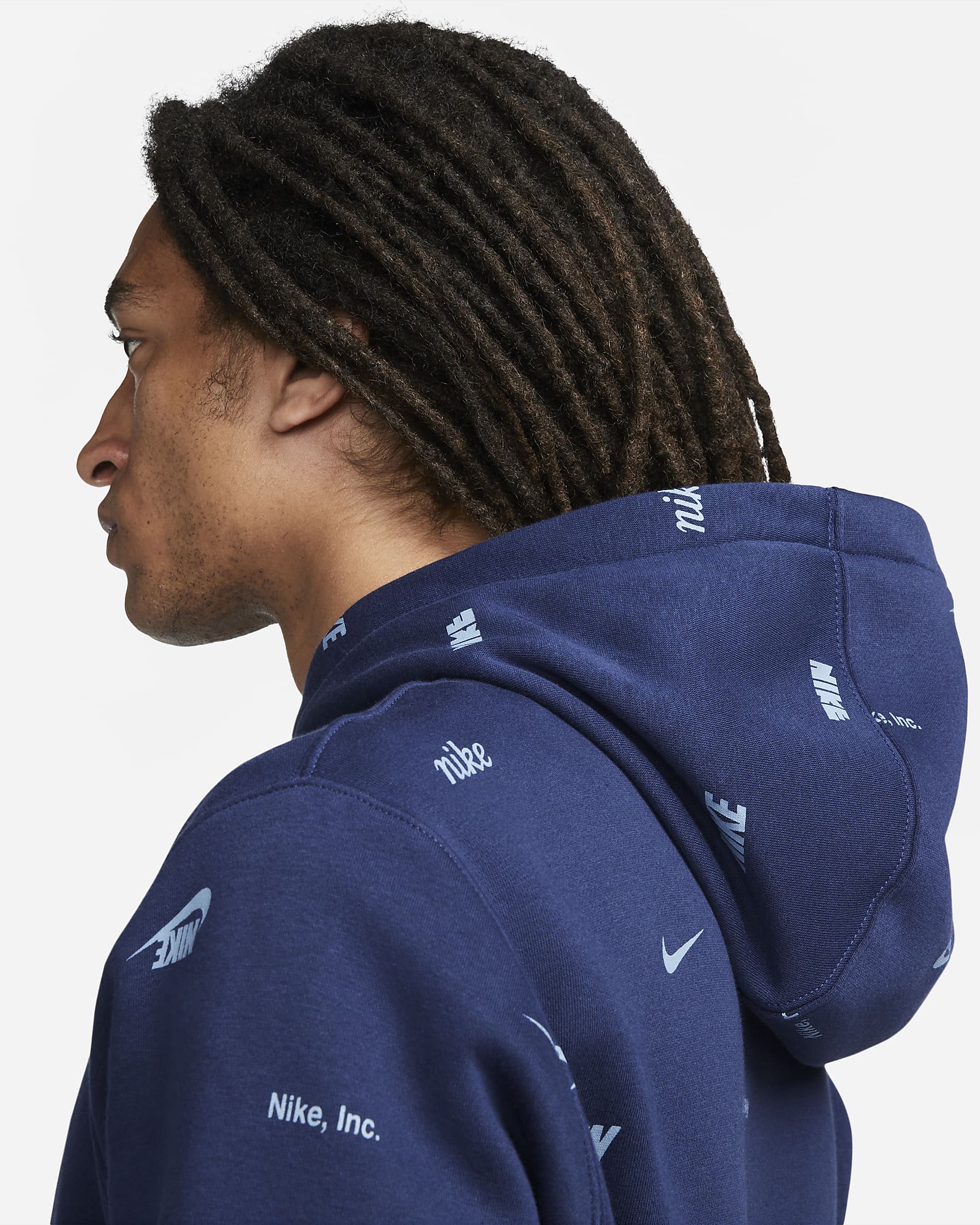 Nike Club Fleece Men's Allover Print Pullover Hoodie - Midnight Navy/Ashen Slate