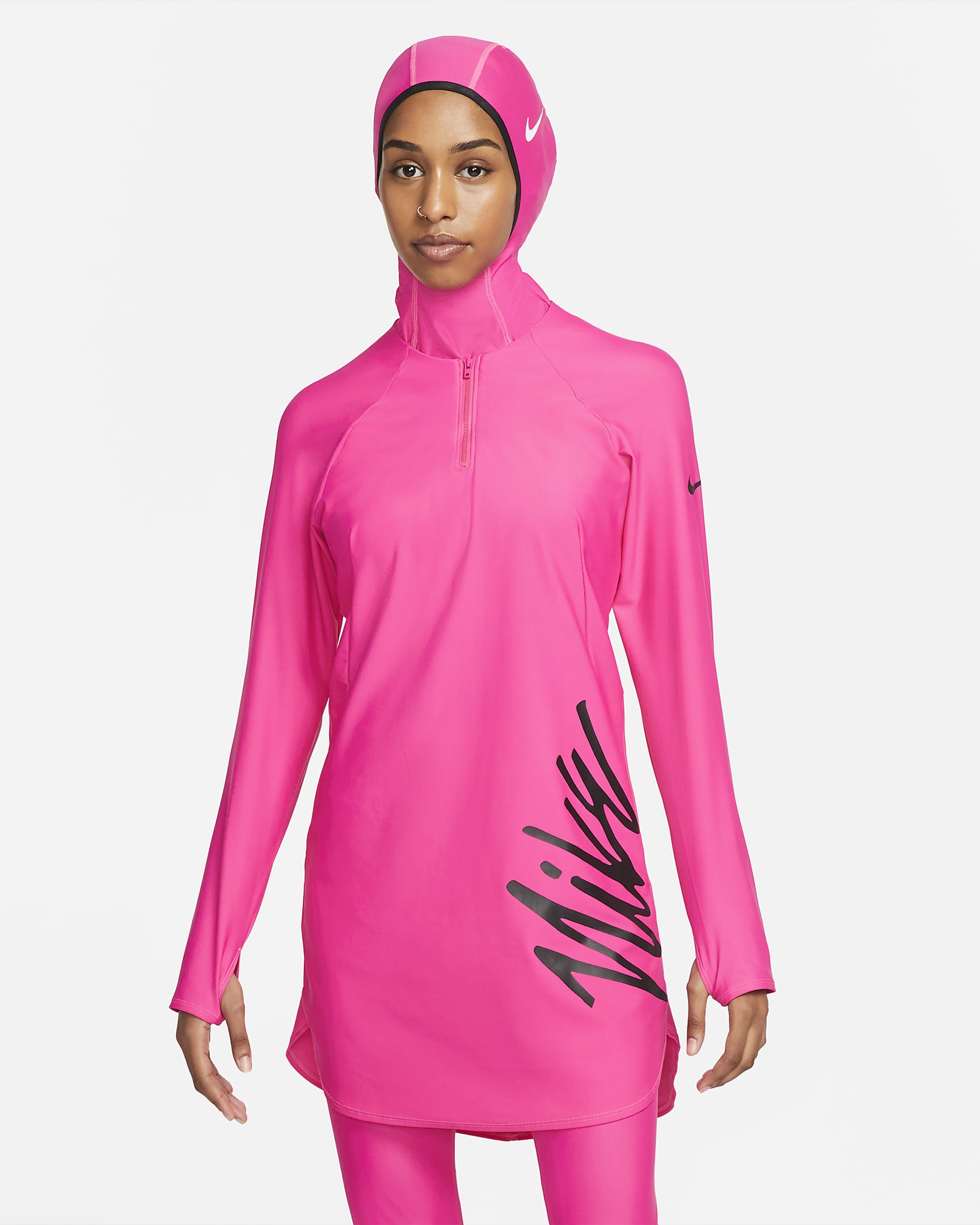 Nike Victory Logo Women's Full-Coverage Swim Tunic - Pink Prime/Black/Black