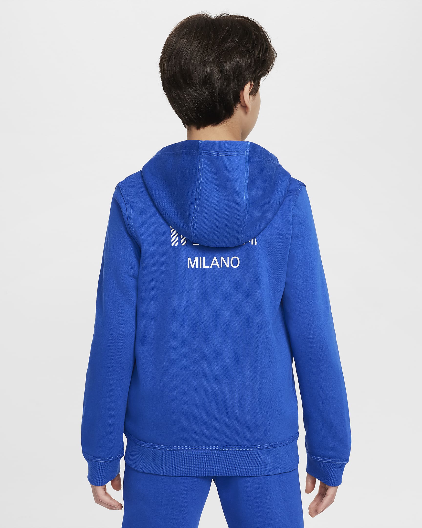 Inter Milan Club Thuis Nike voetbalhoodie van sweatstof met rits over de hele lengte voor jongens - Lyon Blue/Wit