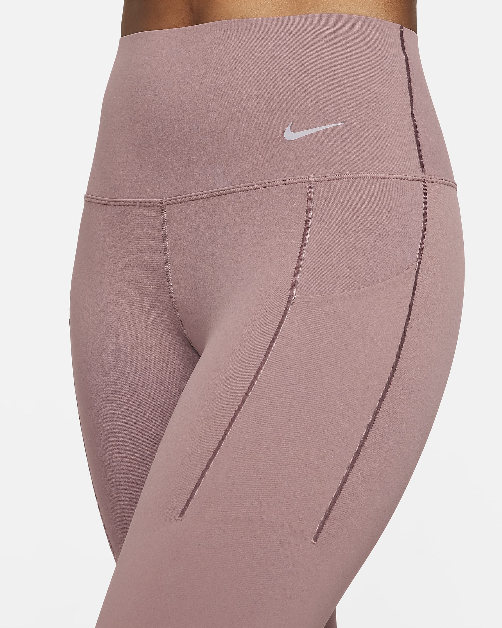 Leggings de 7/8 de tiro alto y sujeción media con bolsillos para mujer Nike Universa - Malva humeante/Negro