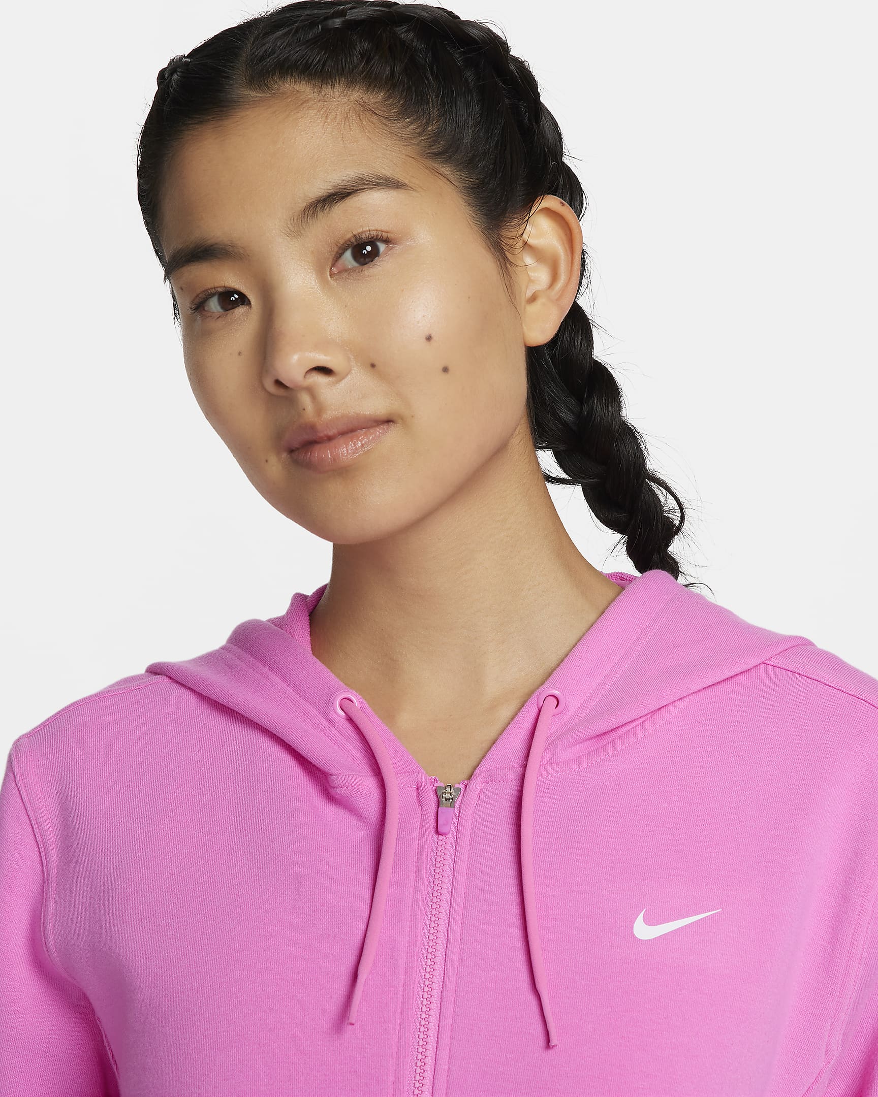 Nike Dri-FIT One Women's Full-Zip French Terry Hoodie - Playful Pink/White