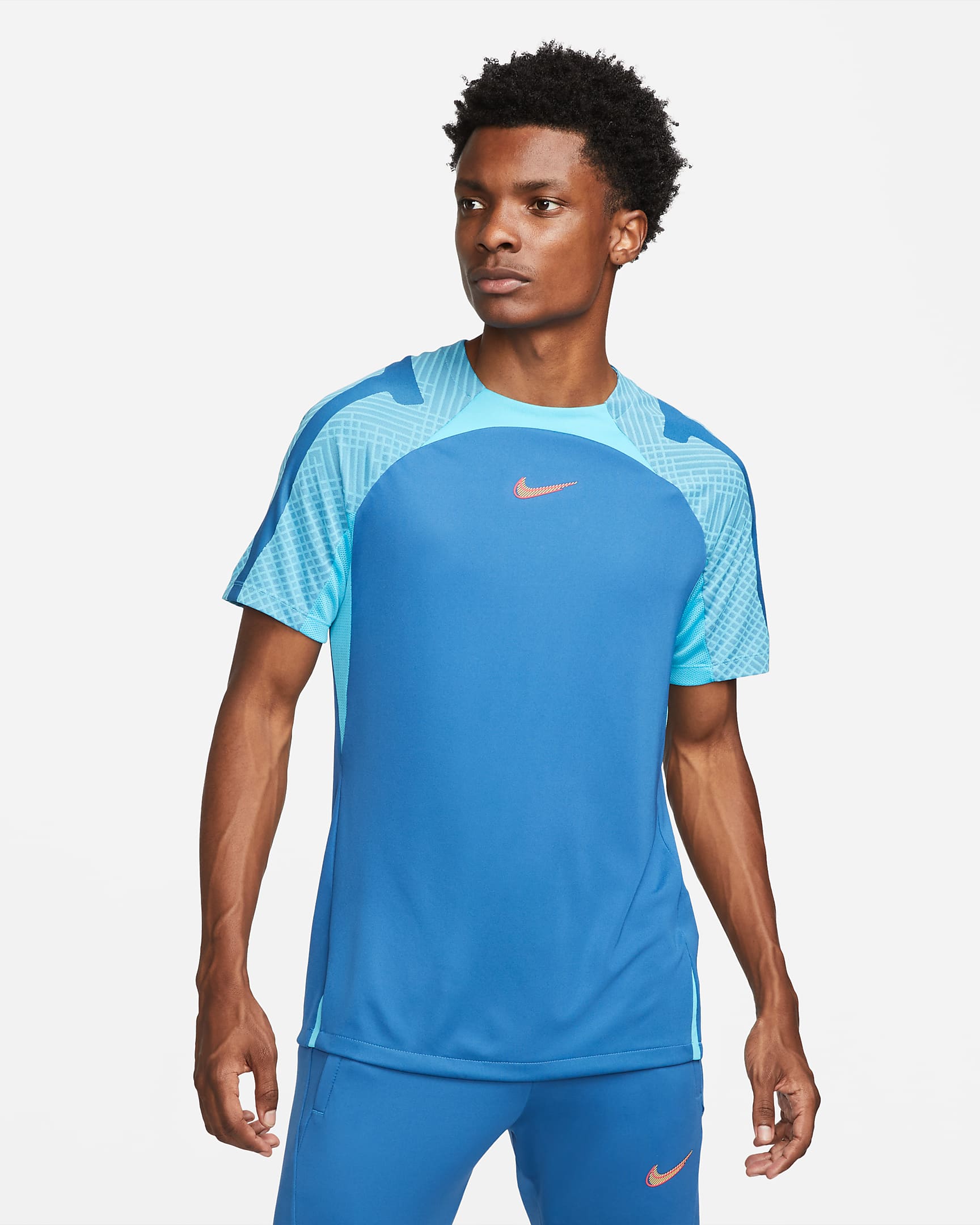 Camiseta de fútbol para hombre Nike Dri-FIT Strike - Azul puerto deportivo oscuro/Azul cloro/Rojo sirena