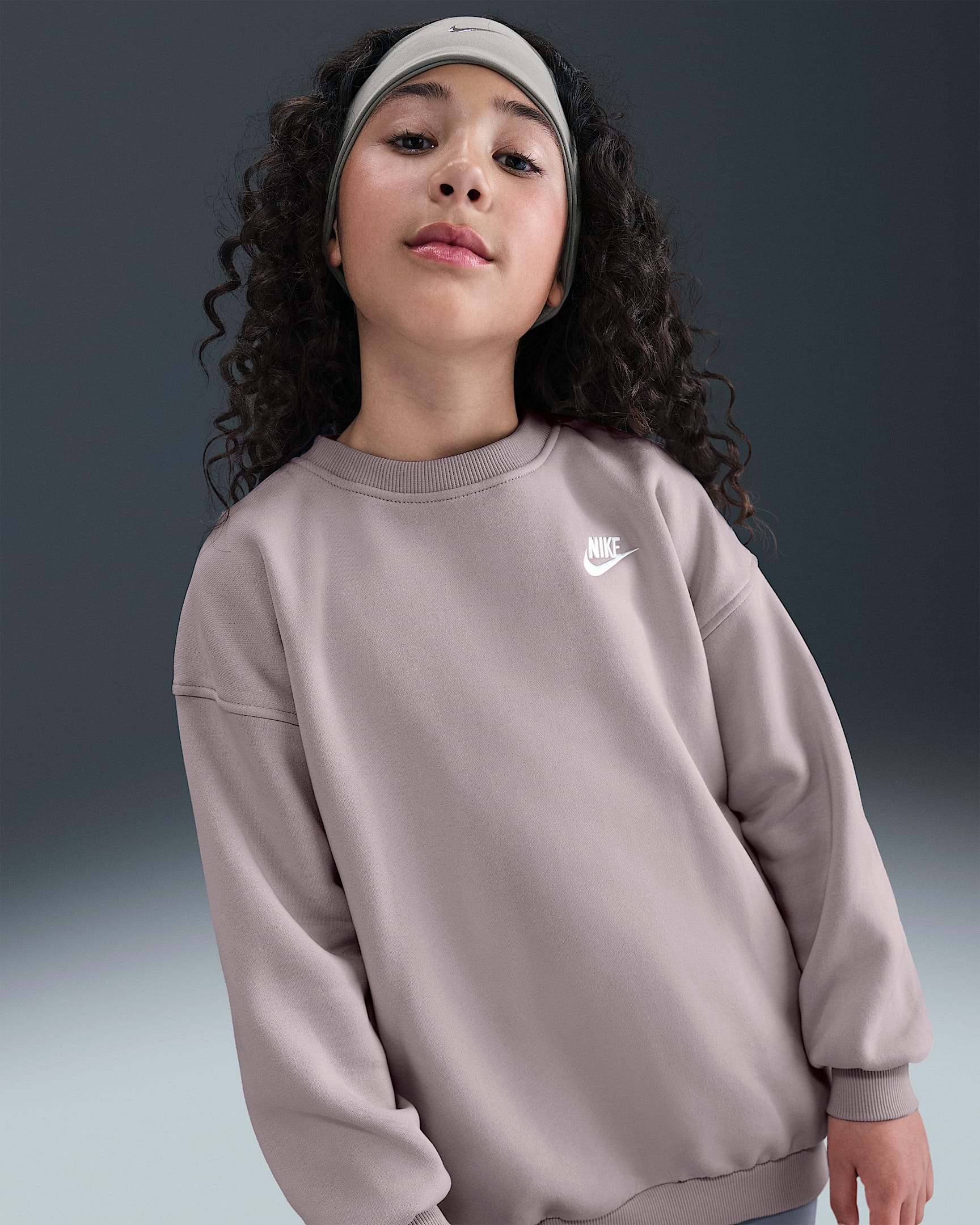 Sudadera oversized para niños talla grande Nike Sportswear Club Fleece - Violeta platino/Violeta platino/Blanco