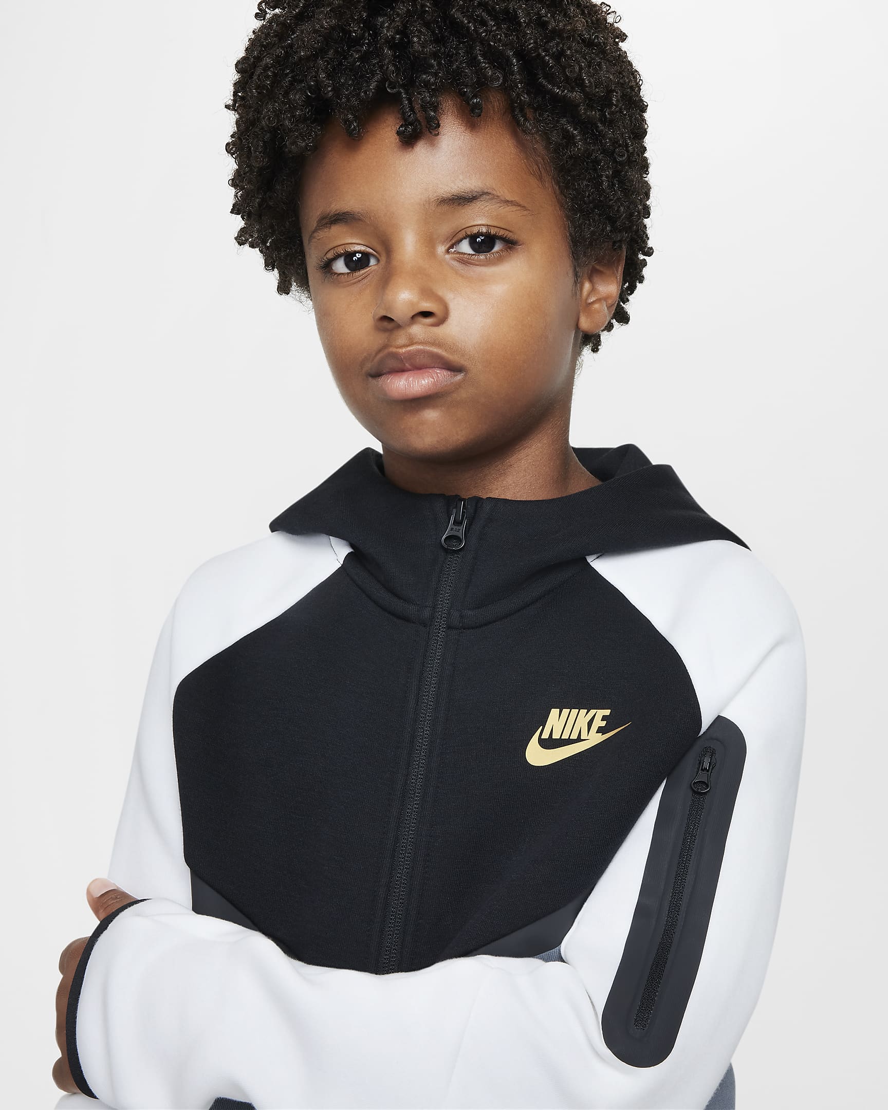 Nike Sportswear Tech Fleece Big Kids' Full-Zip Hoodie - Cool Grey/Black/White/Metallic Gold