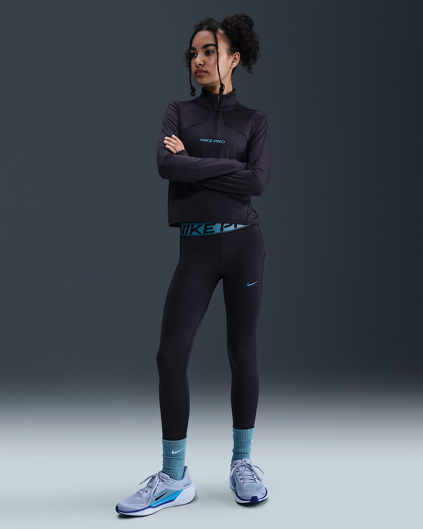 Nike Pro Older Kids' (Girls') Dri-FIT Leggings with Shine Accents - Cave Purple