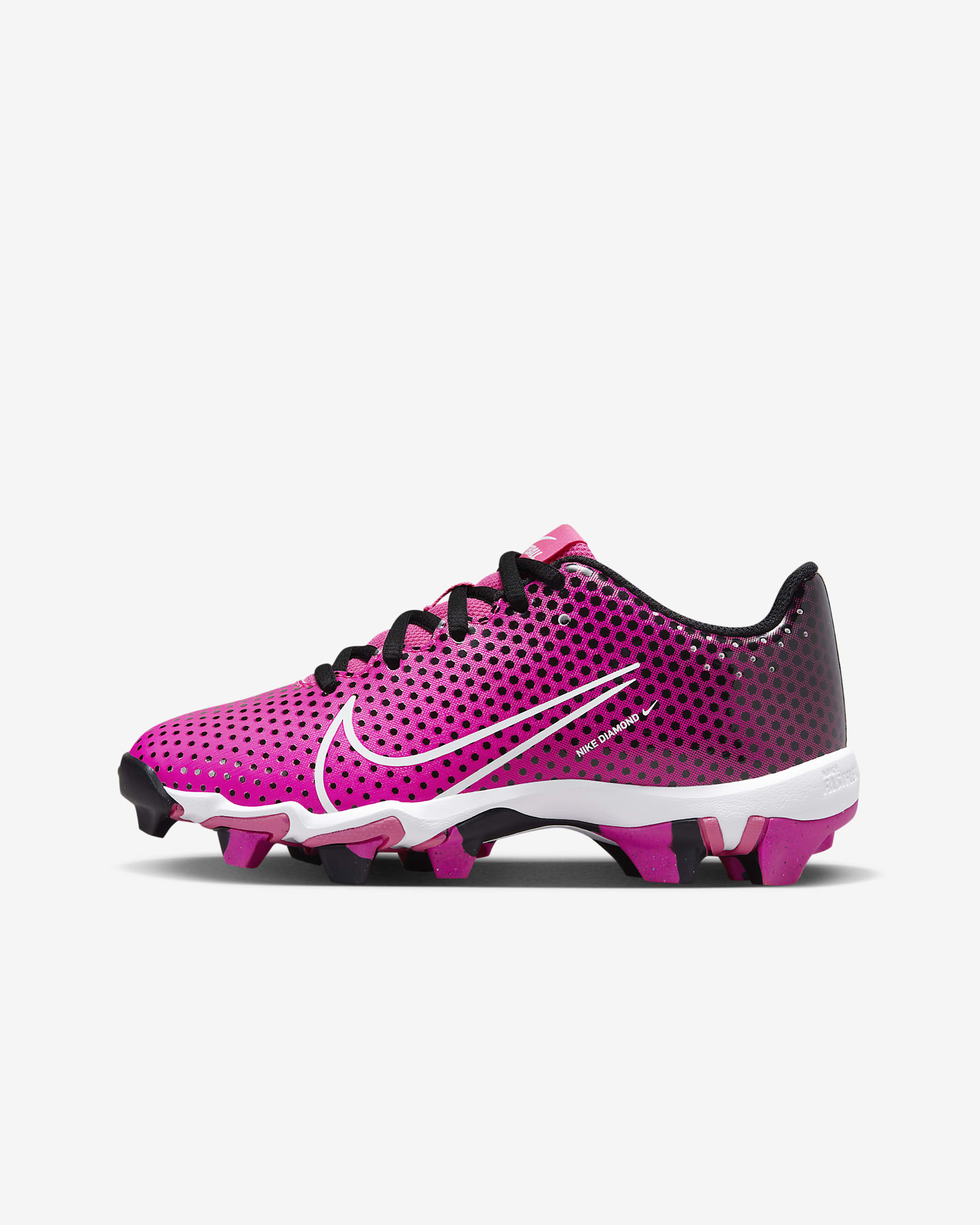 Tacos de softball para niños grandes Nike Hyperdiamond 4 Keystone GG - Negro/Rosa feroz/Blanco