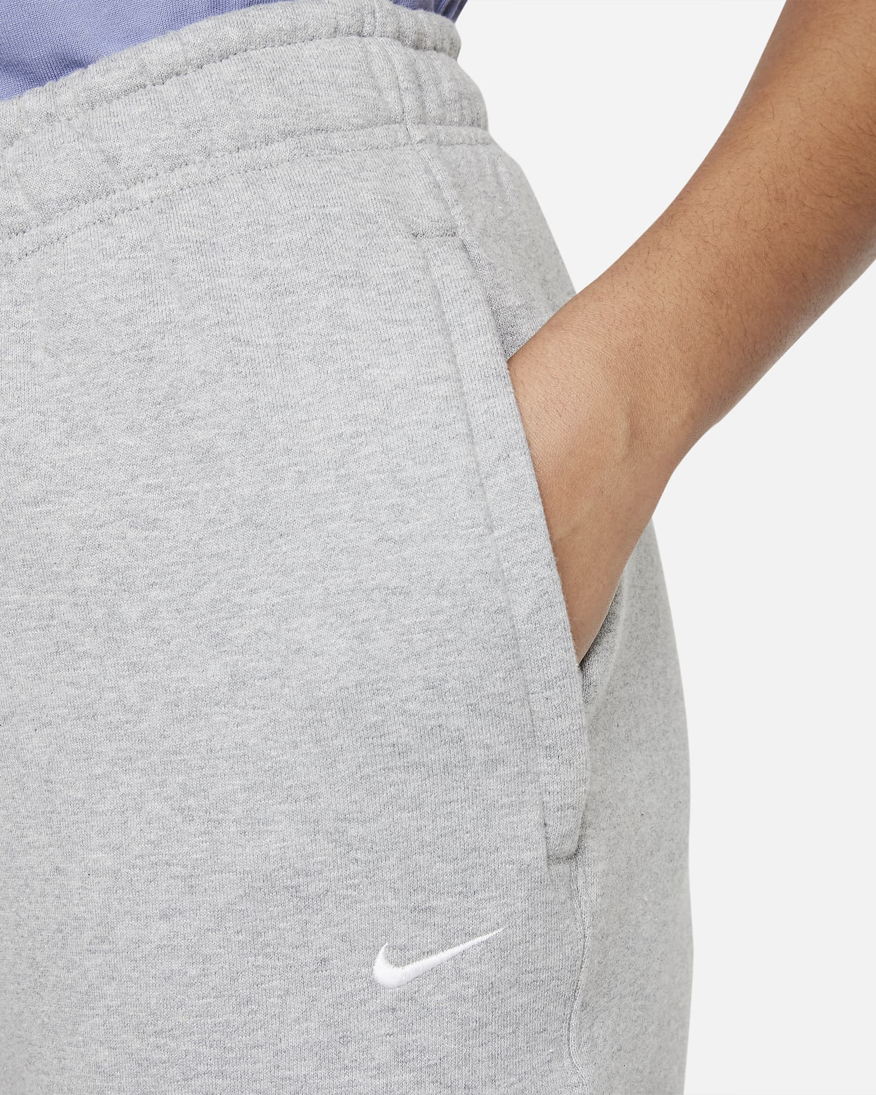 Calças de lã cardada Nike Solo Swoosh para mulher - Cinzento Heather escuro/Branco