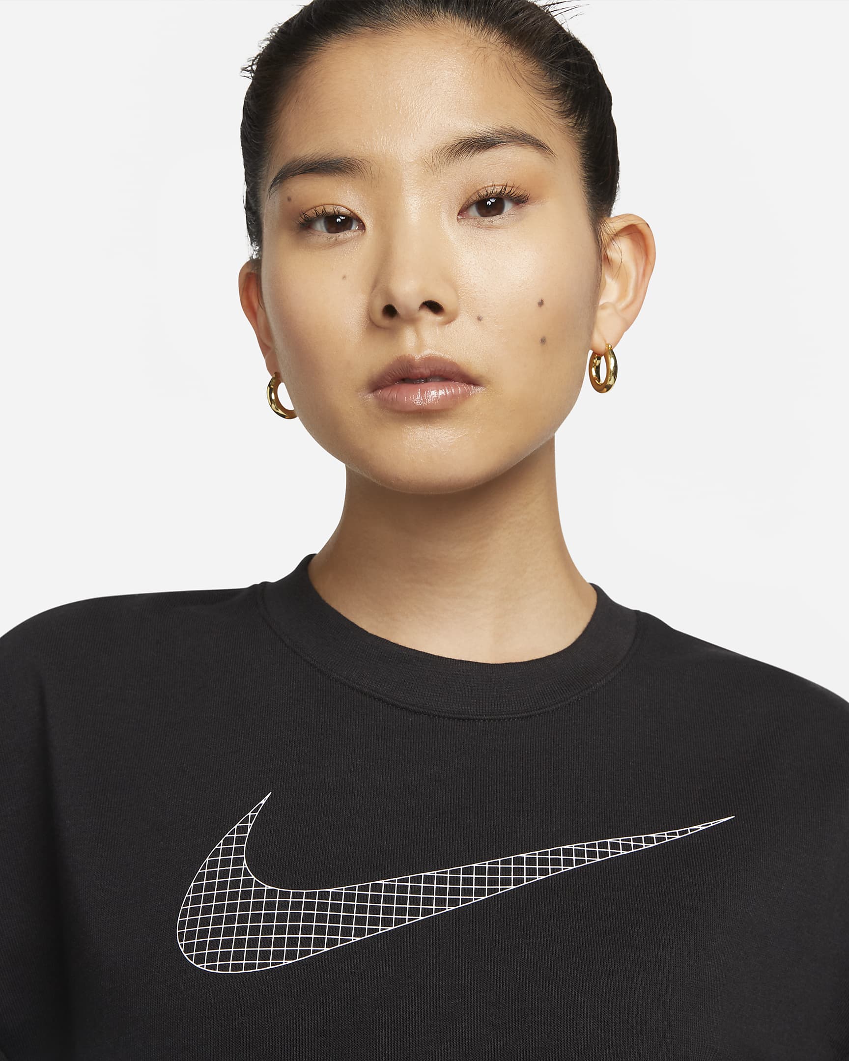 Nike Dri-FIT Get Fit Women's French Terry Graphic Crew-Neck Sweatshirt - Black/Iron Grey/White