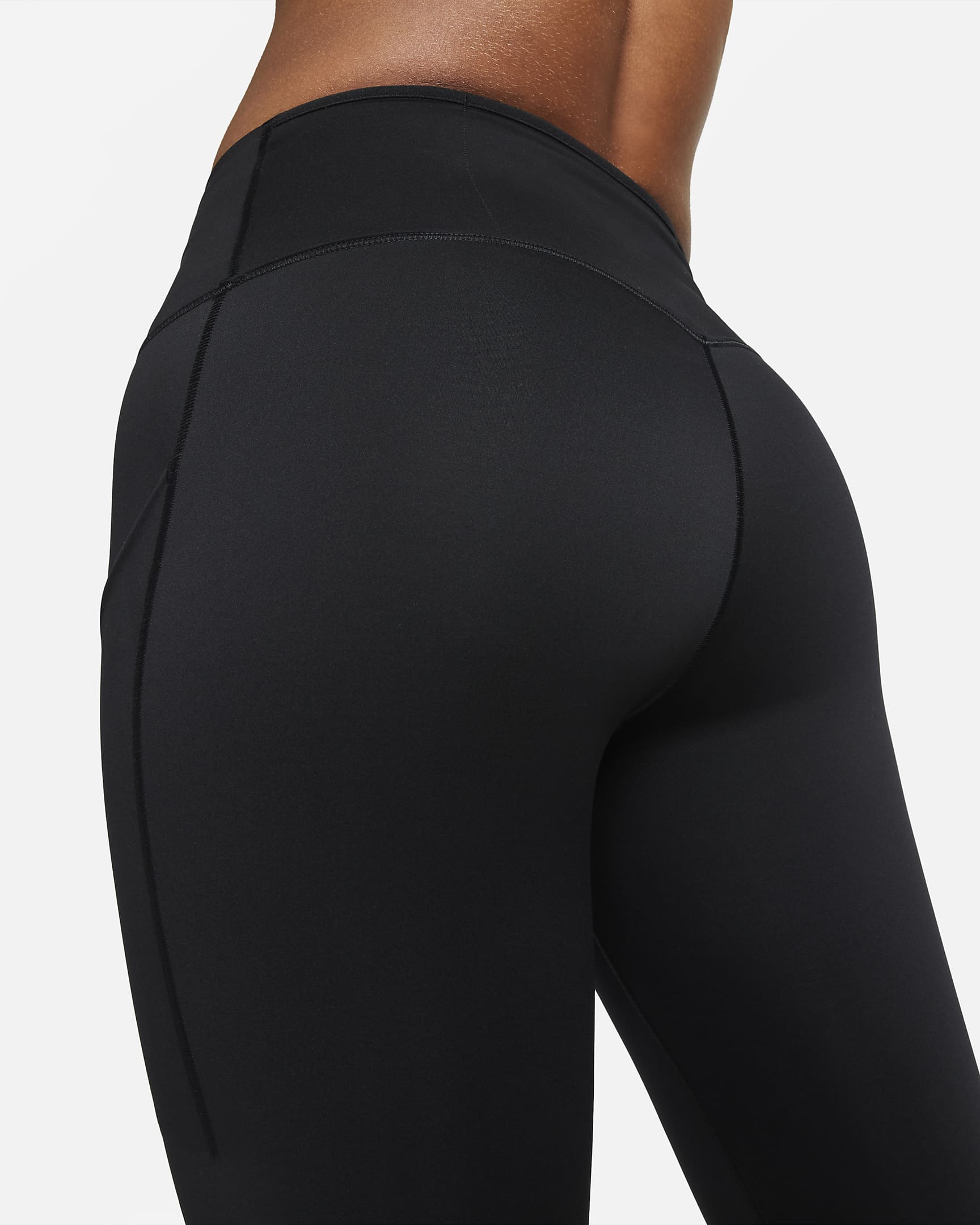 Leggings Nike Go i 7/8-längd med fast stöd, mellanhög midja och fickor för kvinnor - Svart/Svart