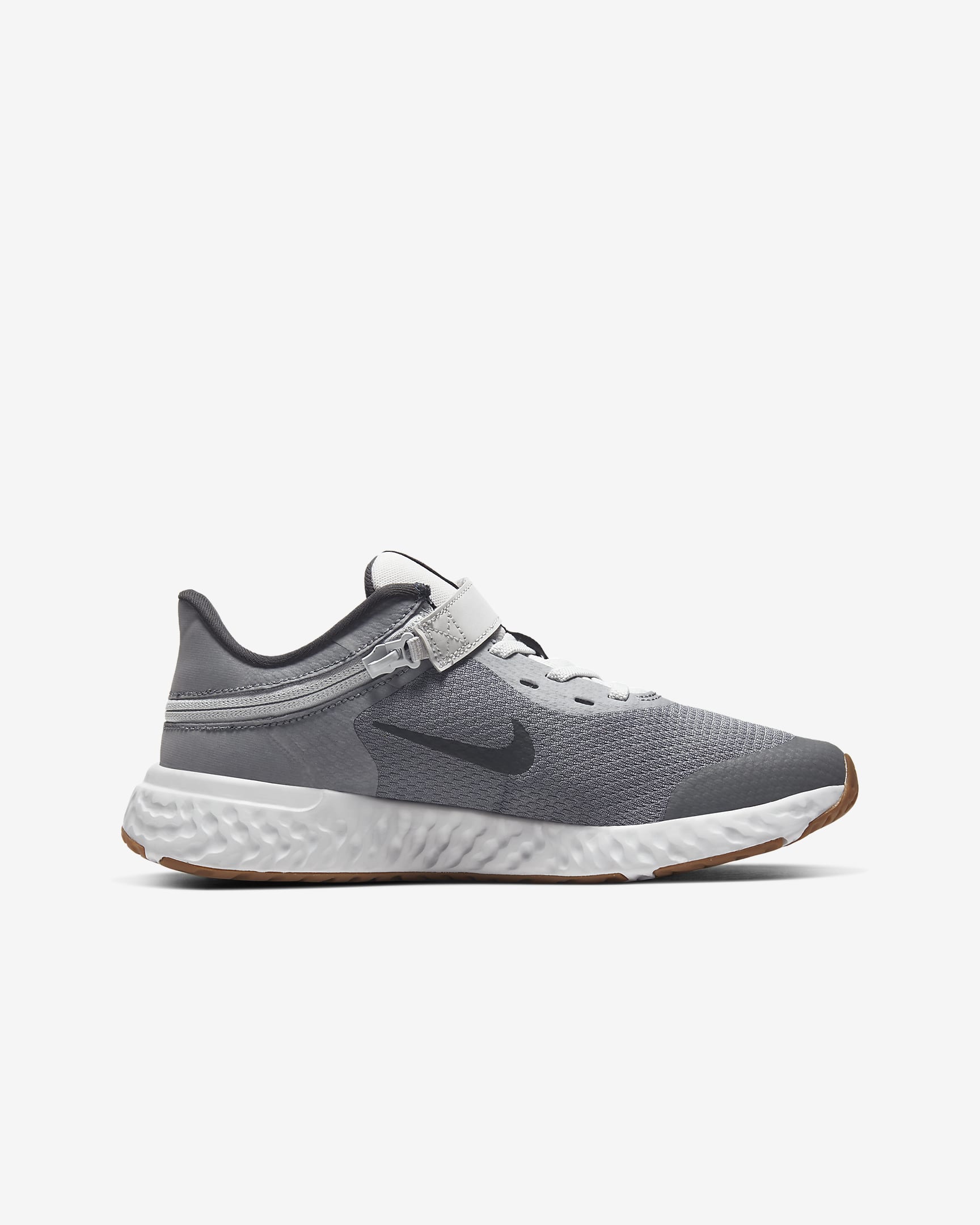 Chaussure de running Nike Revolution 5 FlyEase pour Enfant plus âgé (large) - Light Smoke Grey/Photon Dust/Gum Medium Brown/Dark Smoke Grey