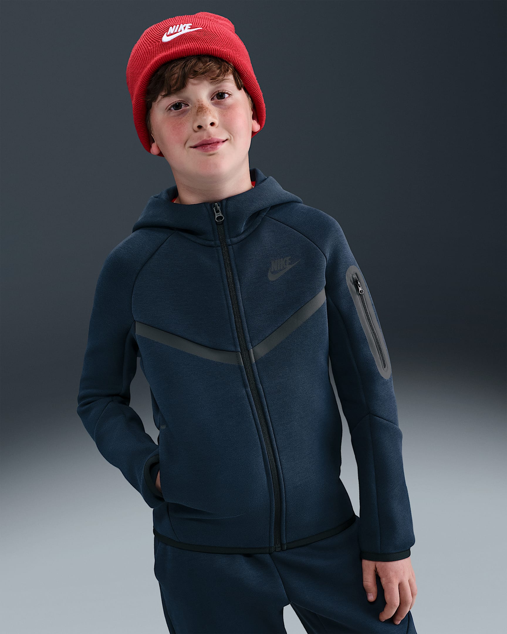 Nike Sportswear Tech Fleece Big Kids' Full-Zip Hoodie - Obsidian/Black/Black