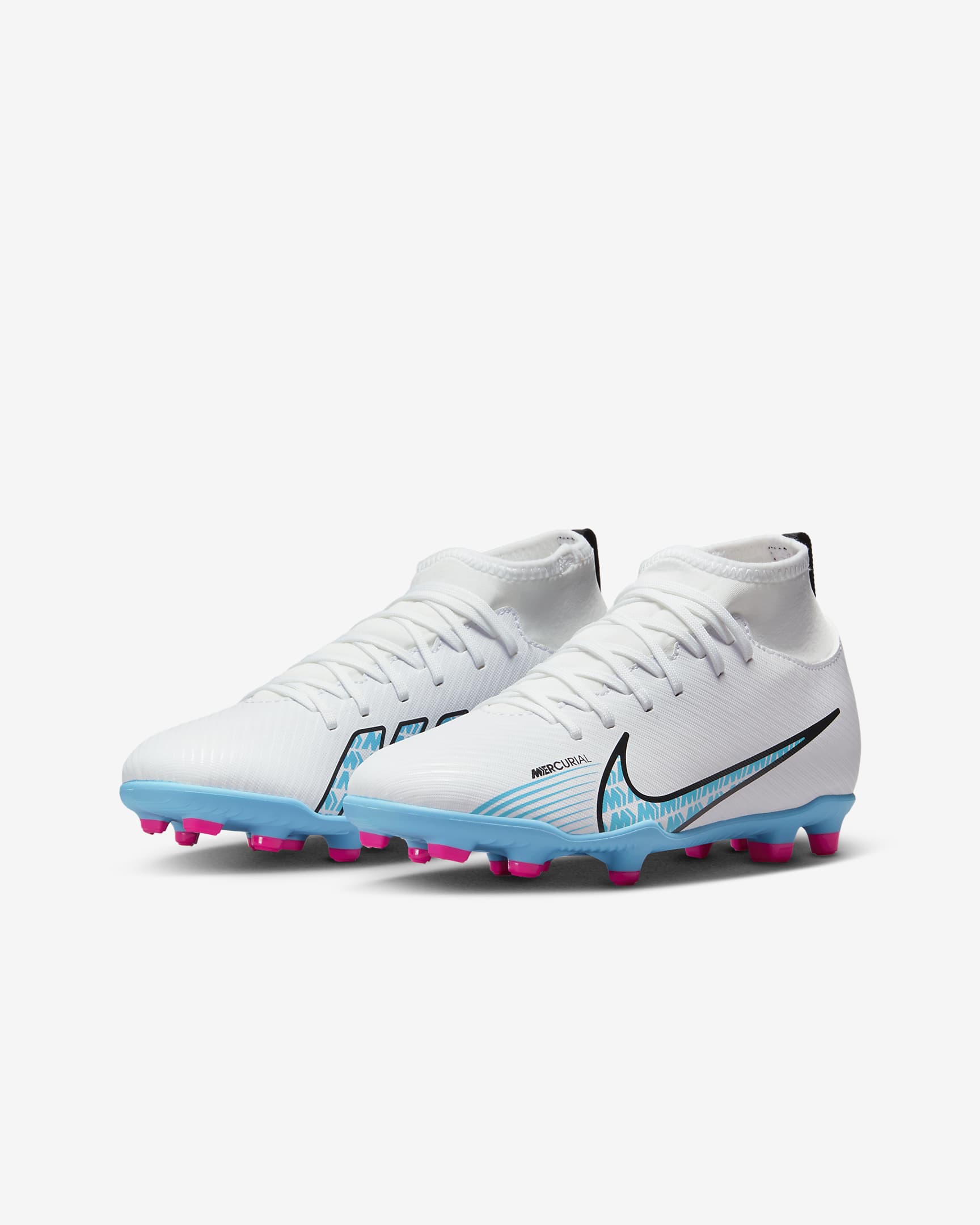 Nike Jr. Mercurial Superfly 9 Club Younger/Older Kids' Multi-Ground High-Top Football Boot - White/Pink Blast/Baltic Blue