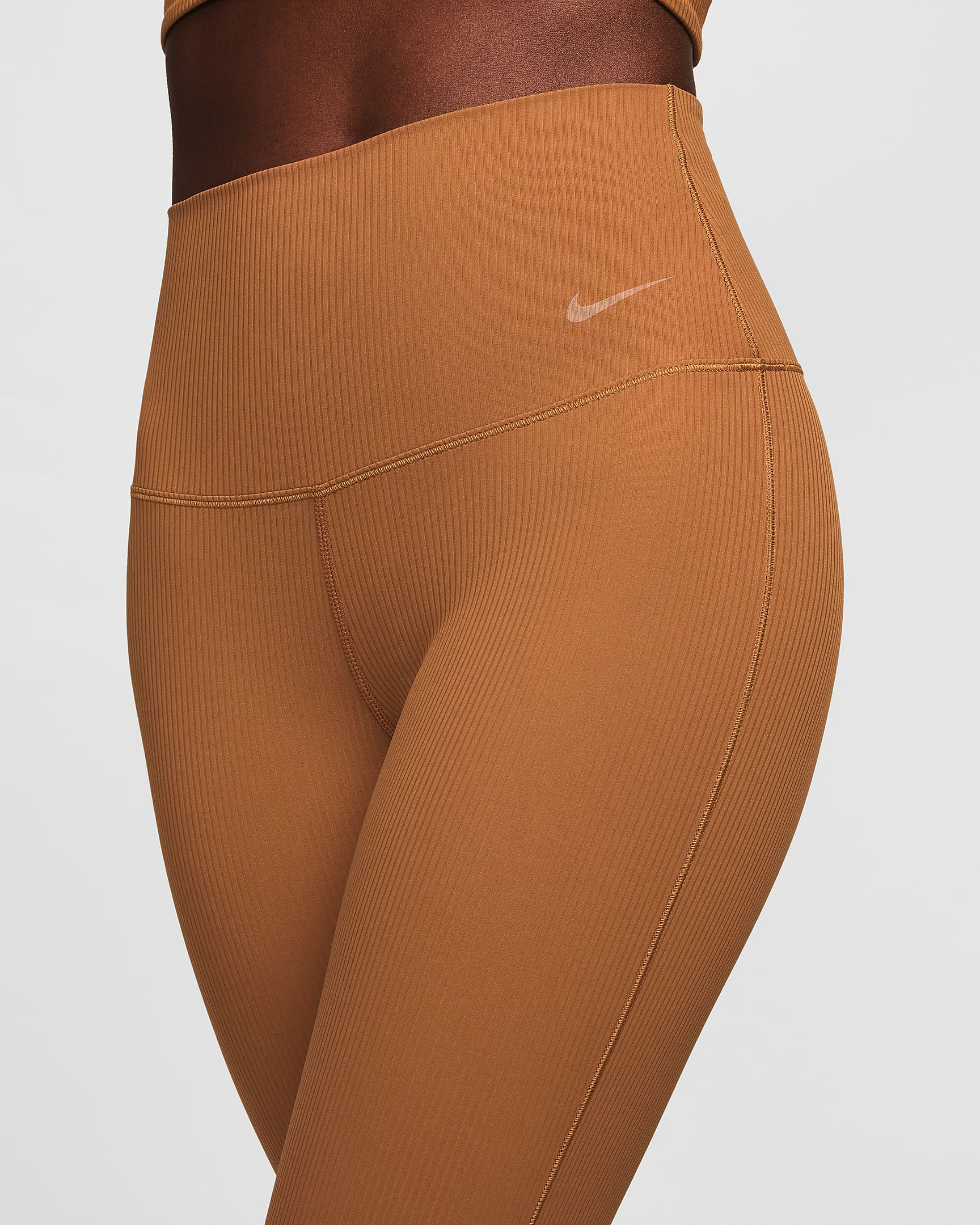 Nike Zenvy Rib Women's Gentle-Support High-Waisted Full-Length Flared Leggings - Light British Tan/Black