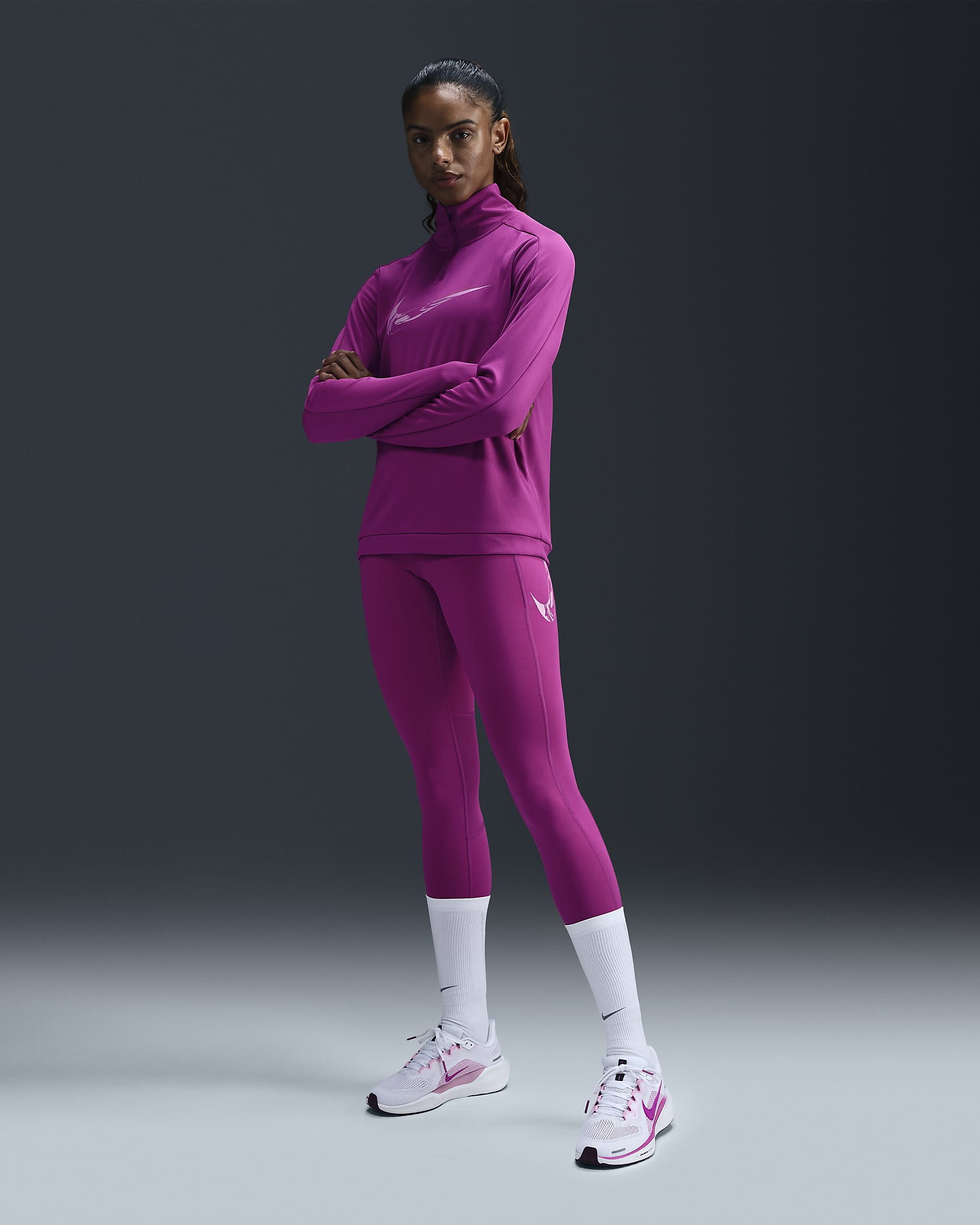 Nike Fast középmagas derekú, 7/8-os női futóleggings zsebekkel - Hot Fuchsia/Beyond Pink