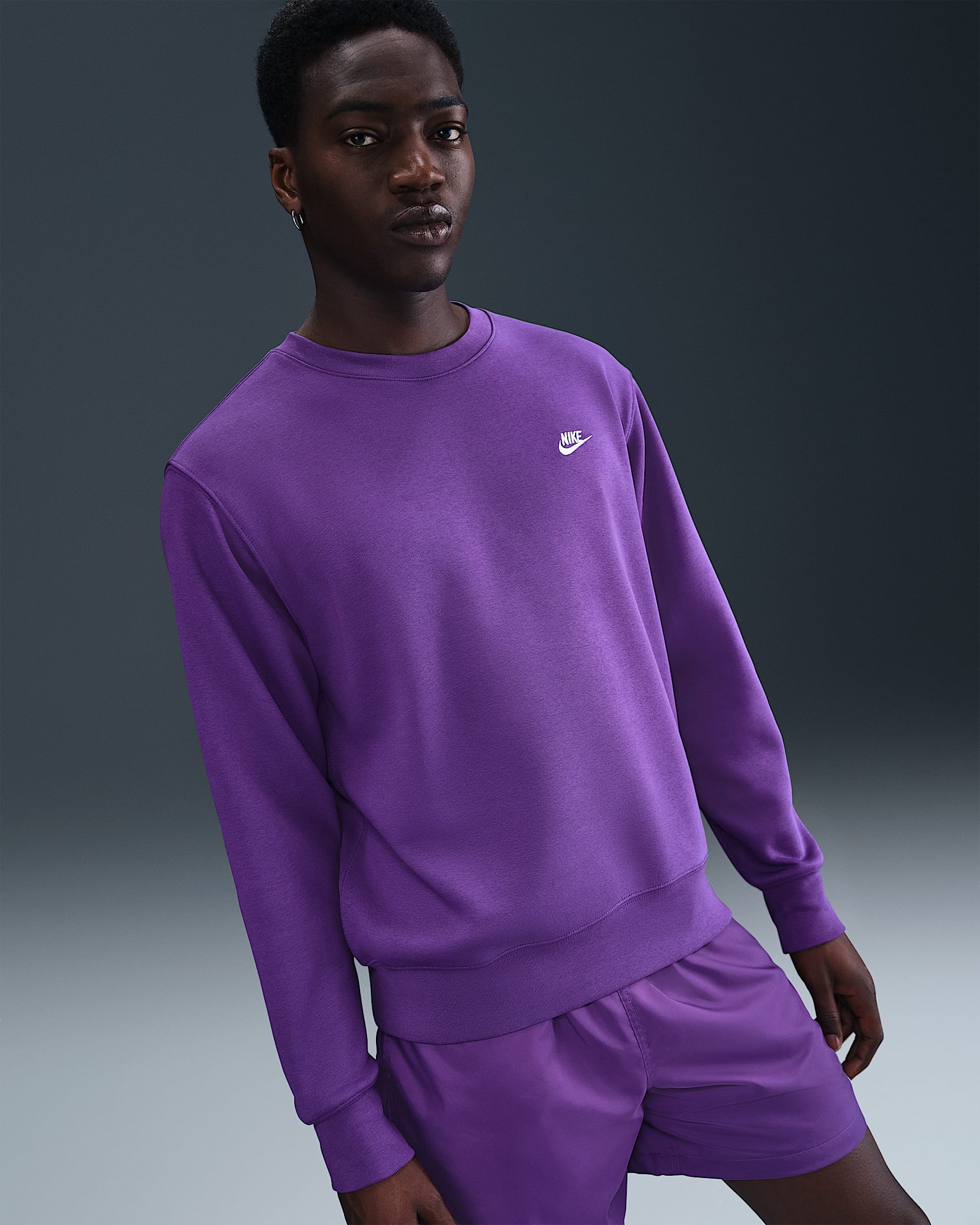Nike Club Men's Fleece Crew - Wild Grape/White