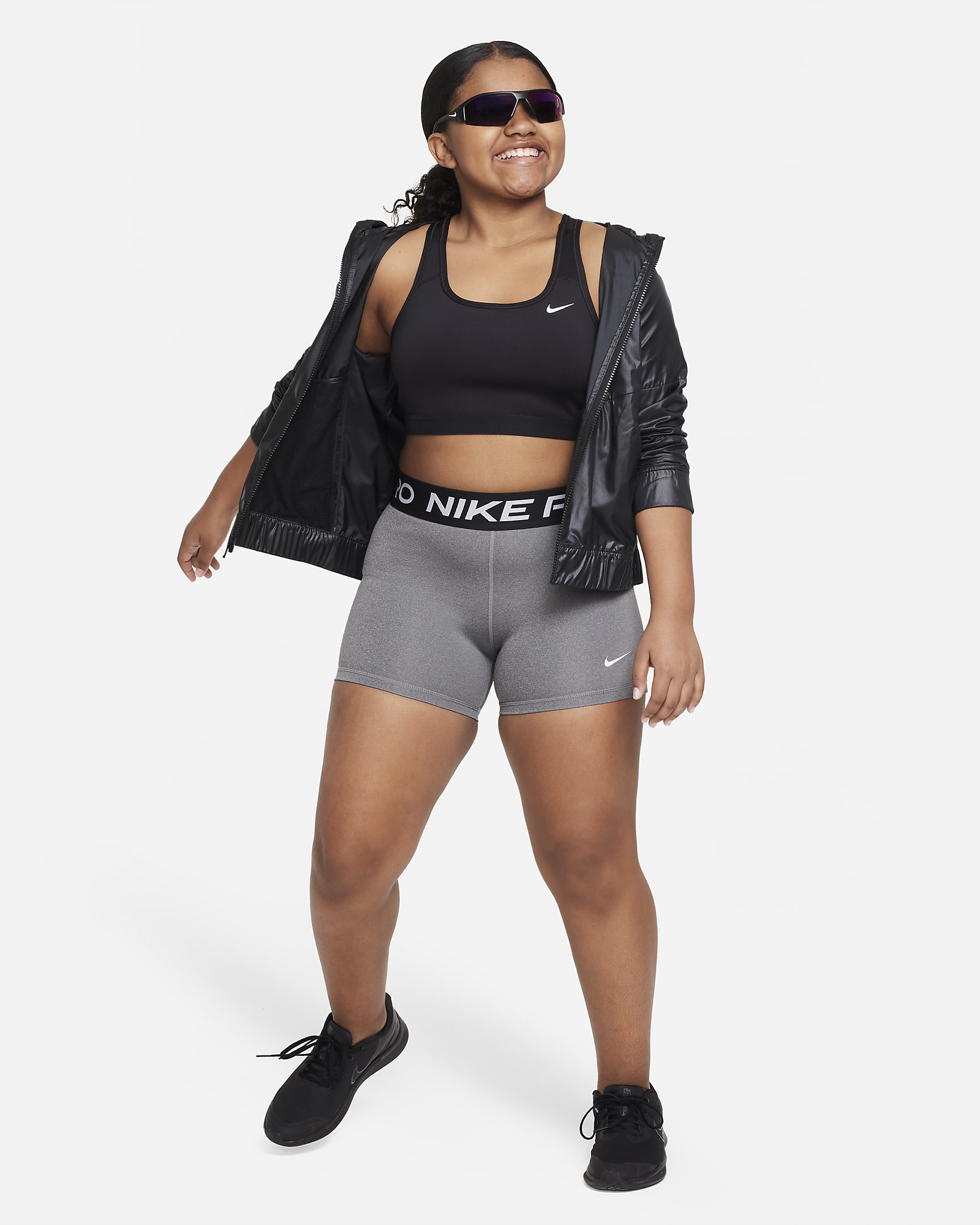 Shorts Nike Pro Dri-FIT (Taglia grande) - Ragazza - Carbon Heather/Bianco