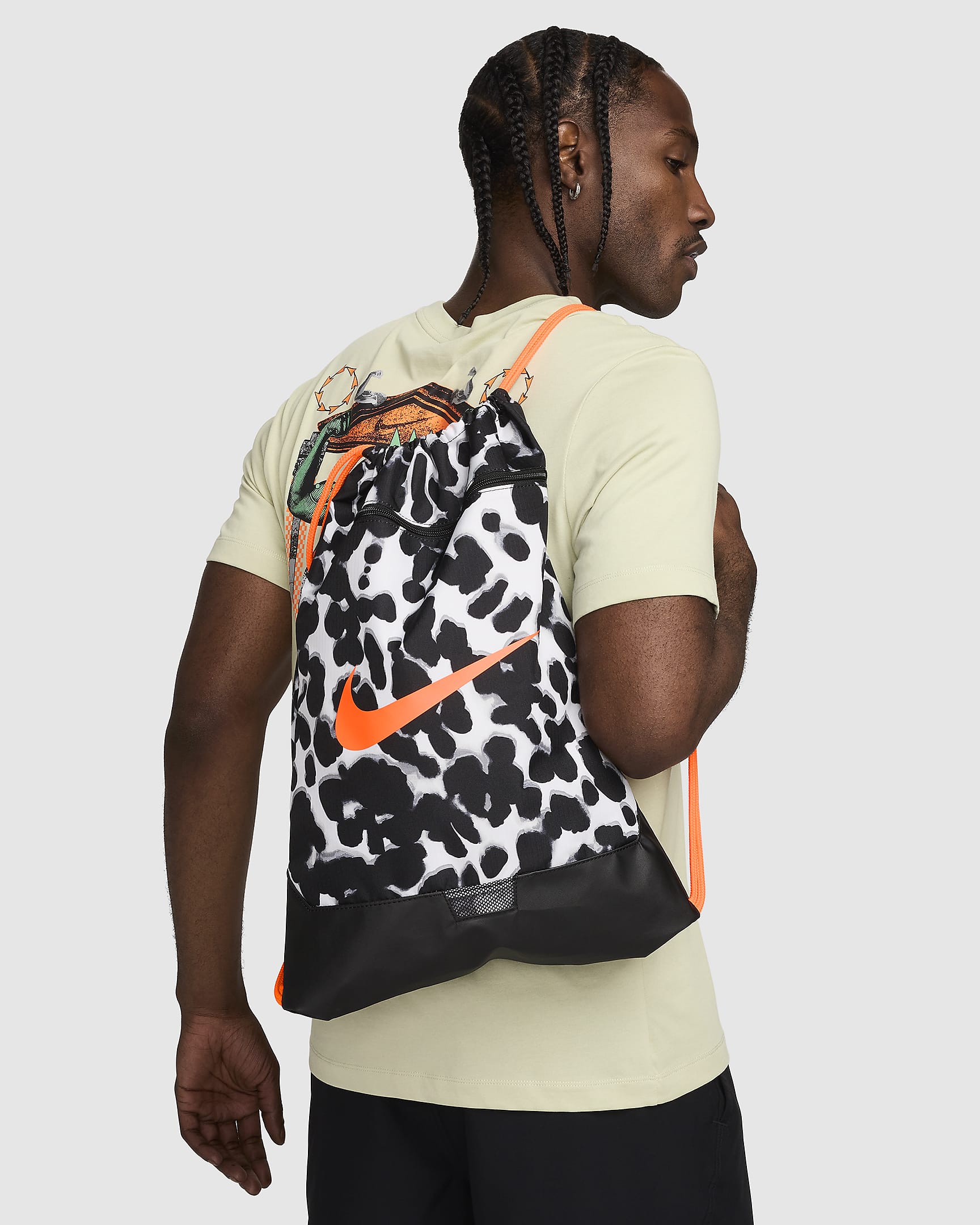 Nike Brasilia Drawstring Bag (18L) - Light Smoke Grey/Black/Total Orange