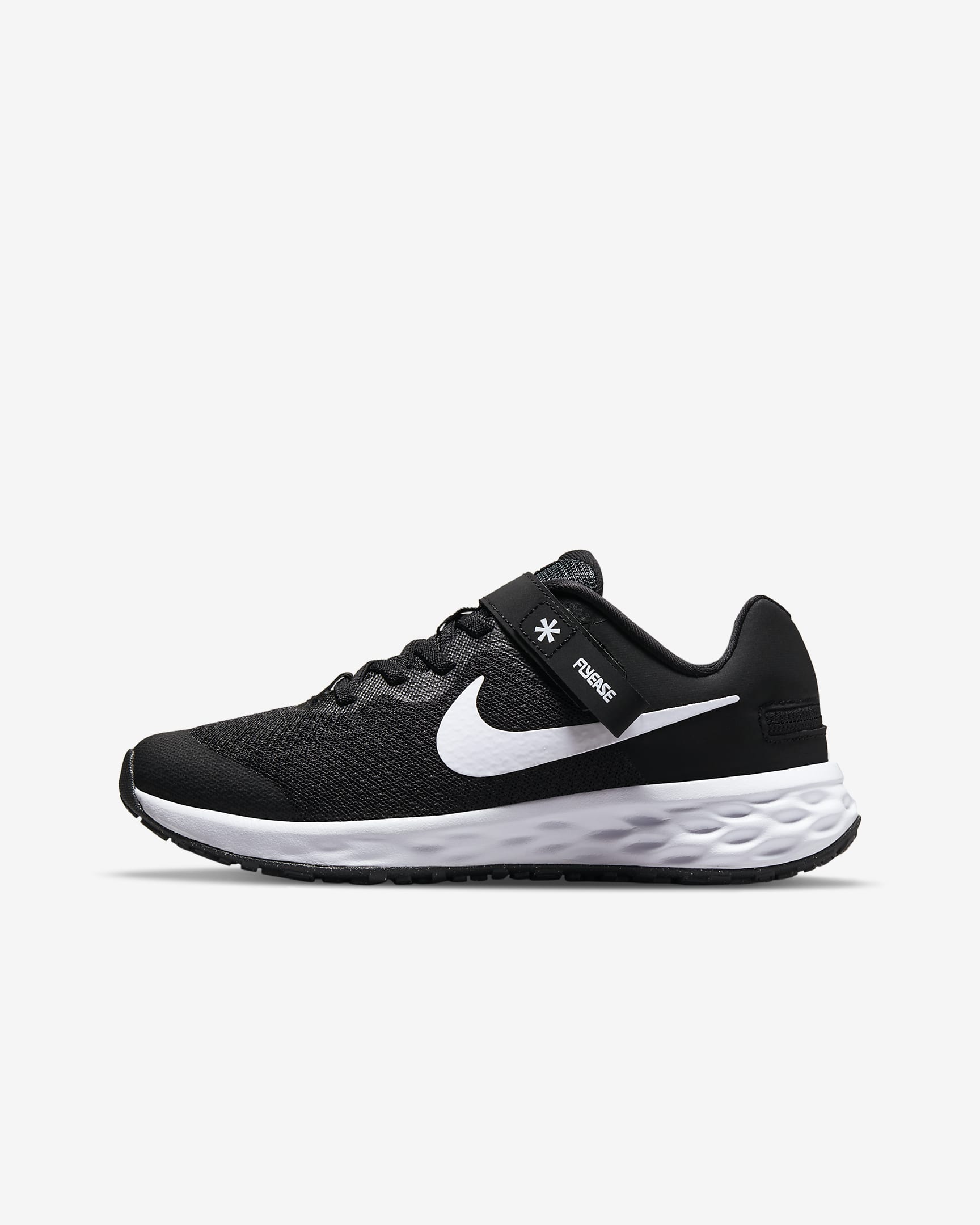 Nike Revolution 6 FlyEase Older Kids' Easy On/Off Road Running Shoes - Black/Dark Smoke Grey/White