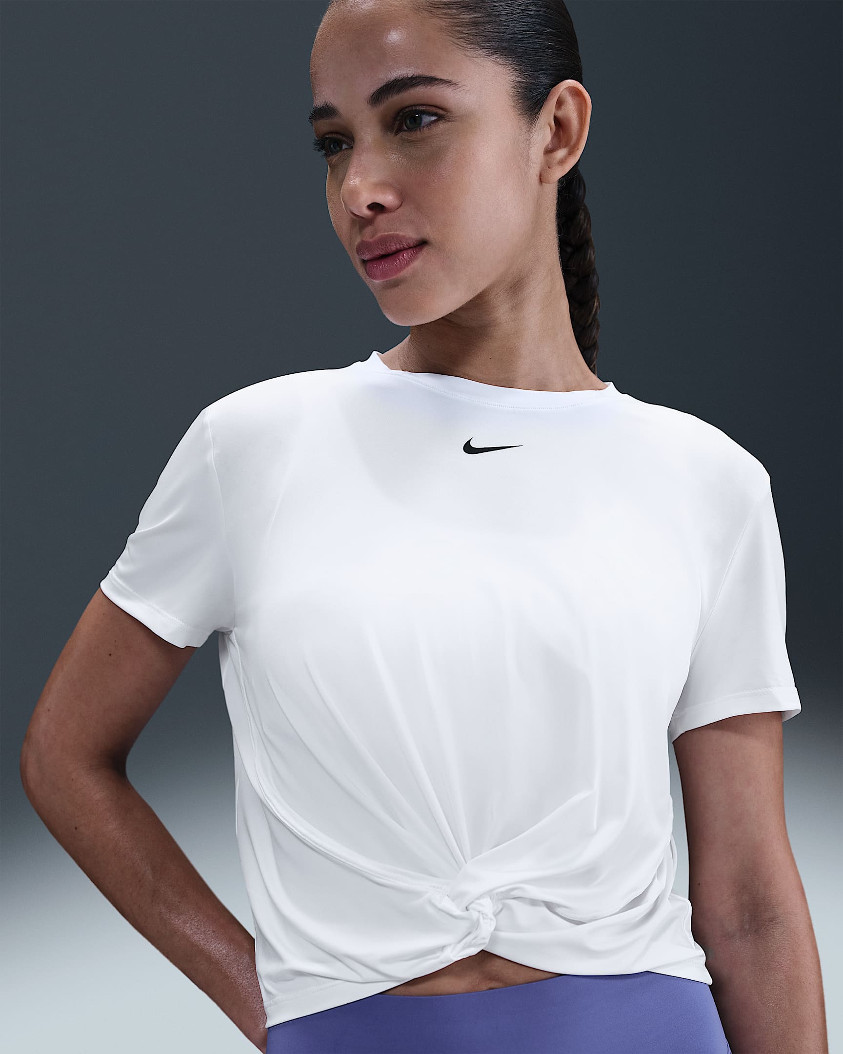 Γυναικεία κοντομάνικη κρουαζέ μπλούζα Dri-FIT Nike One Classic - Λευκό/Μαύρο