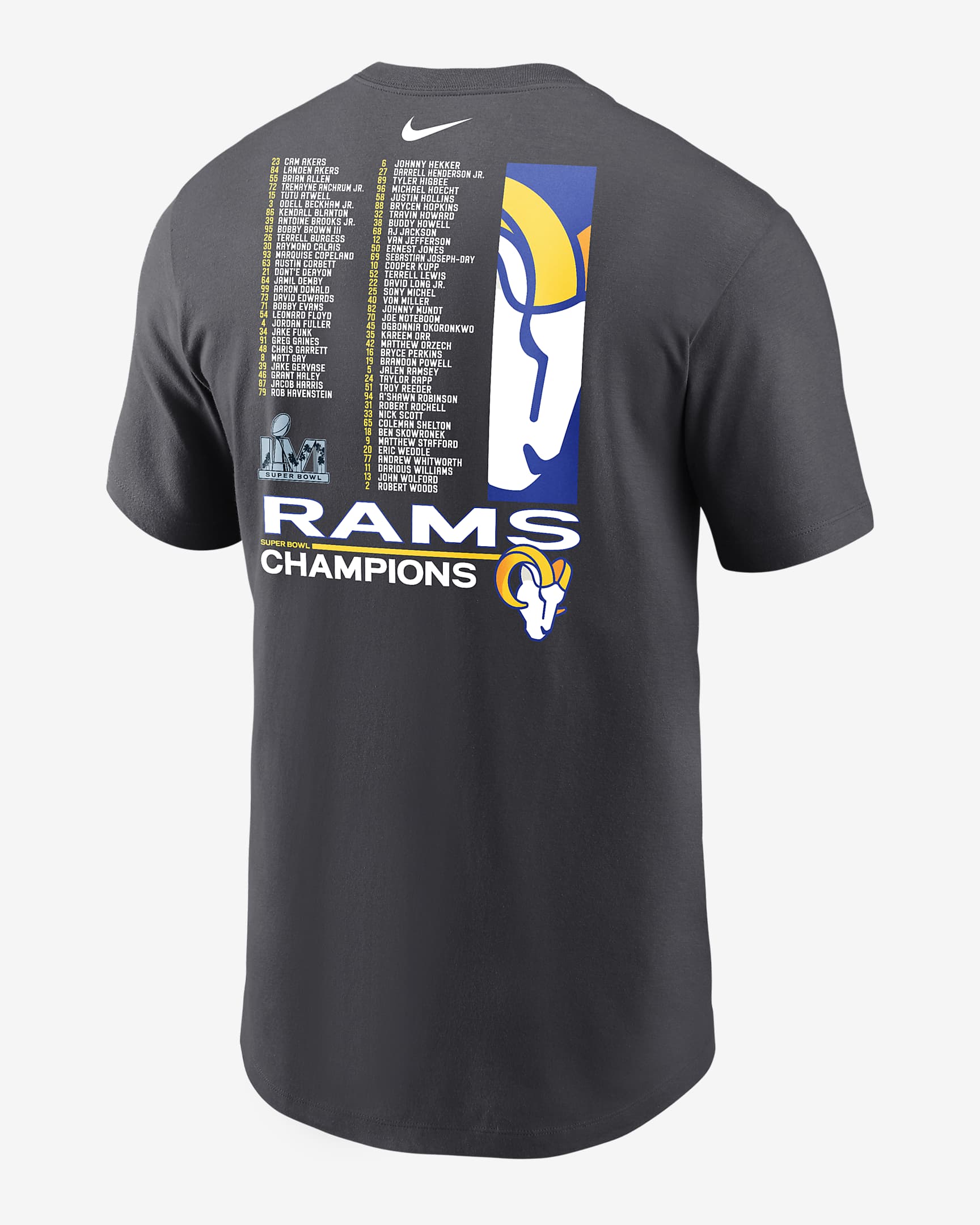 Nike Super Bowl LVI Champions Roster (NFL Los Angeles Rams) Men's T 