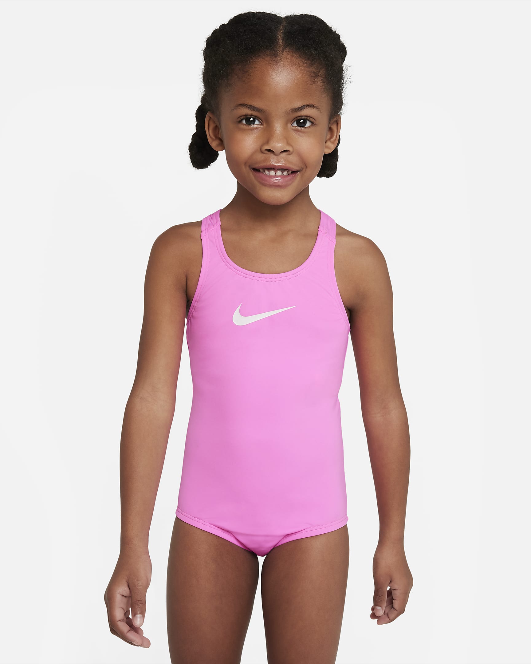 Traje de baño de una sola pieza con espalda deportiva para niña talla pequeña Nike Swim Essential - Hechizo rosa