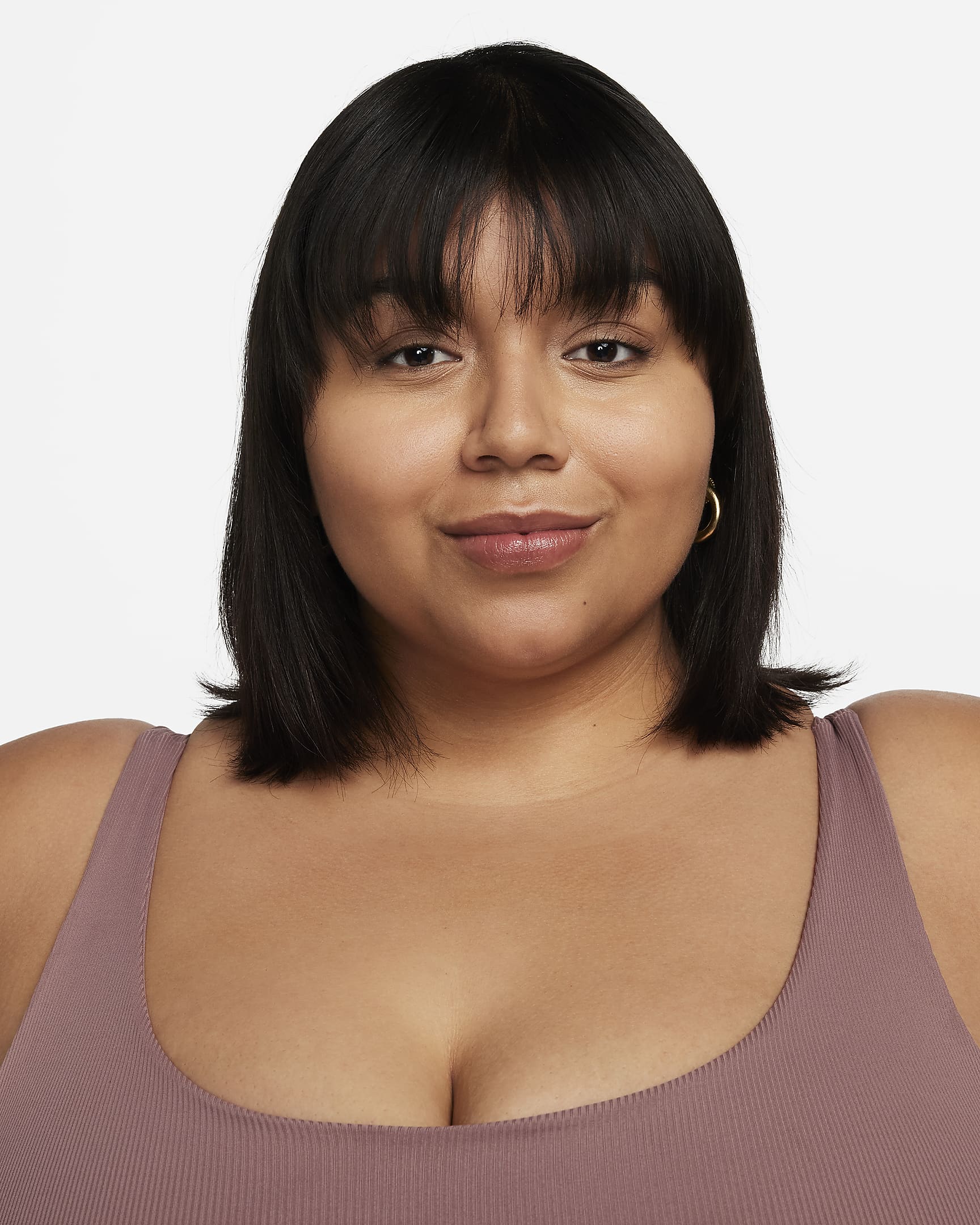 Brassière de sport longue non rembourrée à maintien léger Nike Zenvy Rib pour femme (grande taille) - Smokey Mauve/Smokey Mauve/Blanc