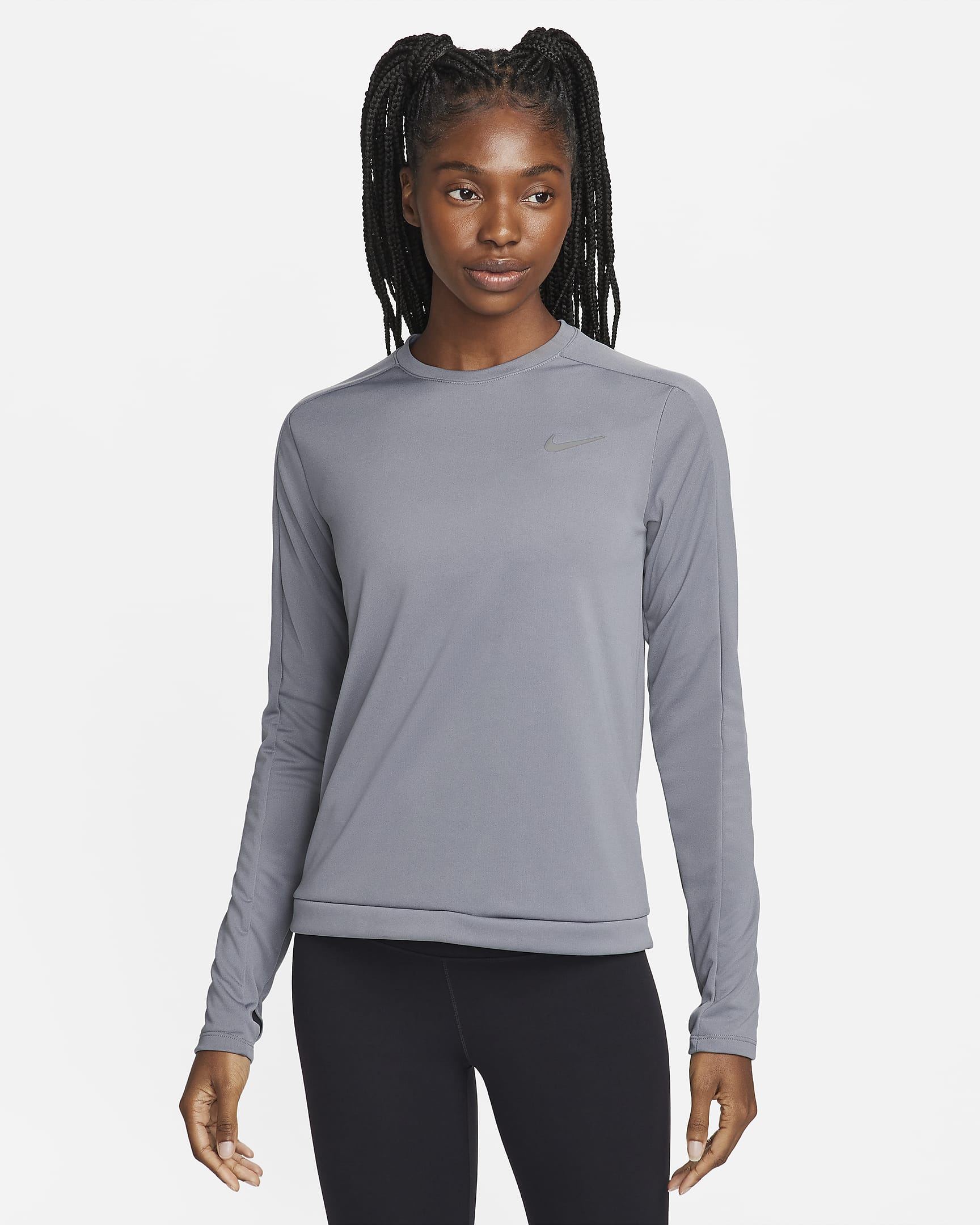 Nike Dri-FIT Women's Crew-Neck Running Top - Smoke Grey