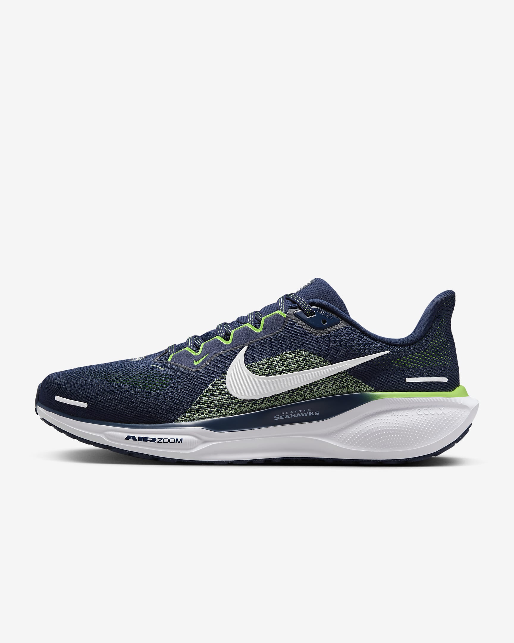 Tenis de correr en pavimento para hombre Nike Pegasus 41 NFL Seattle Seahawks - Azul marino universitario/Blanco/Verde acción/Blanco